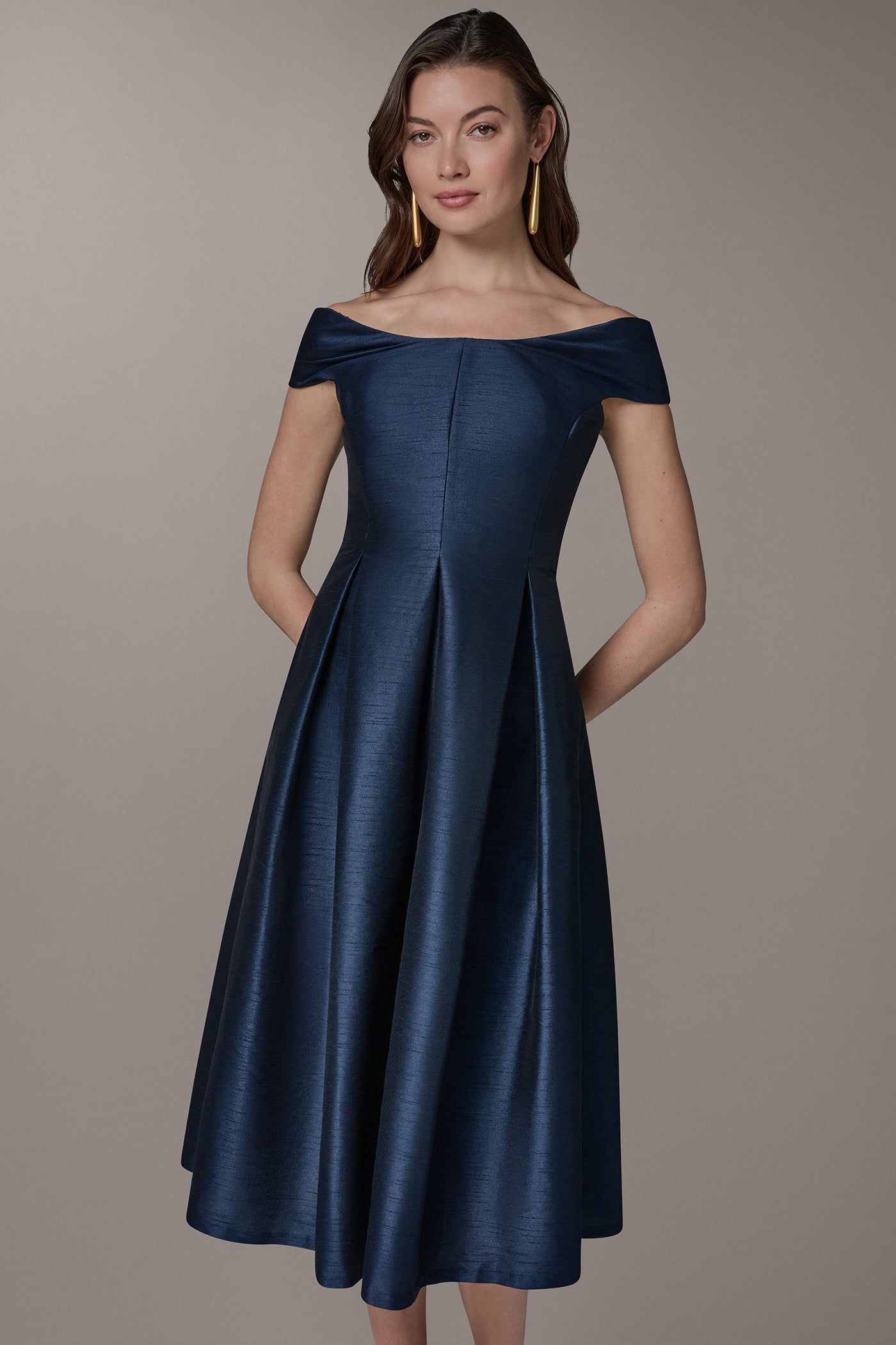 OFF THE SHOULDER MIDI FIT AND FLARE DRESS VIEW 8 | New Dresses