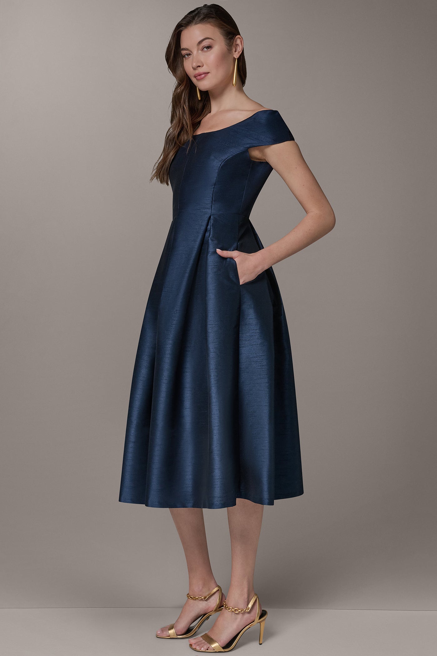 OFF THE SHOULDER MIDI FIT AND FLARE DRESS | View 2 | Dresses & Jumpsuits