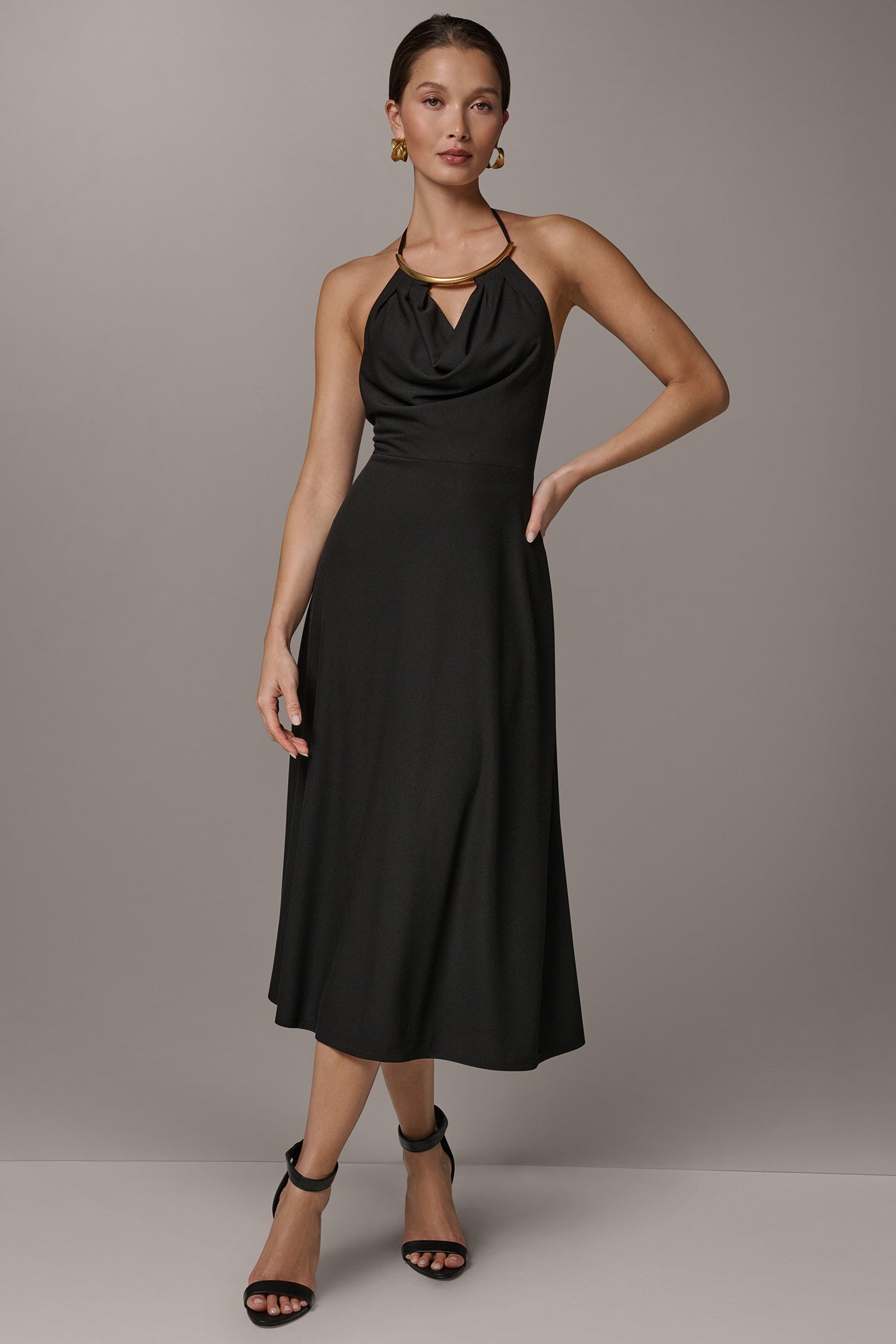 black halter midi dress formal Annita Crepe Halter Midi Dress / Black | MESHKI