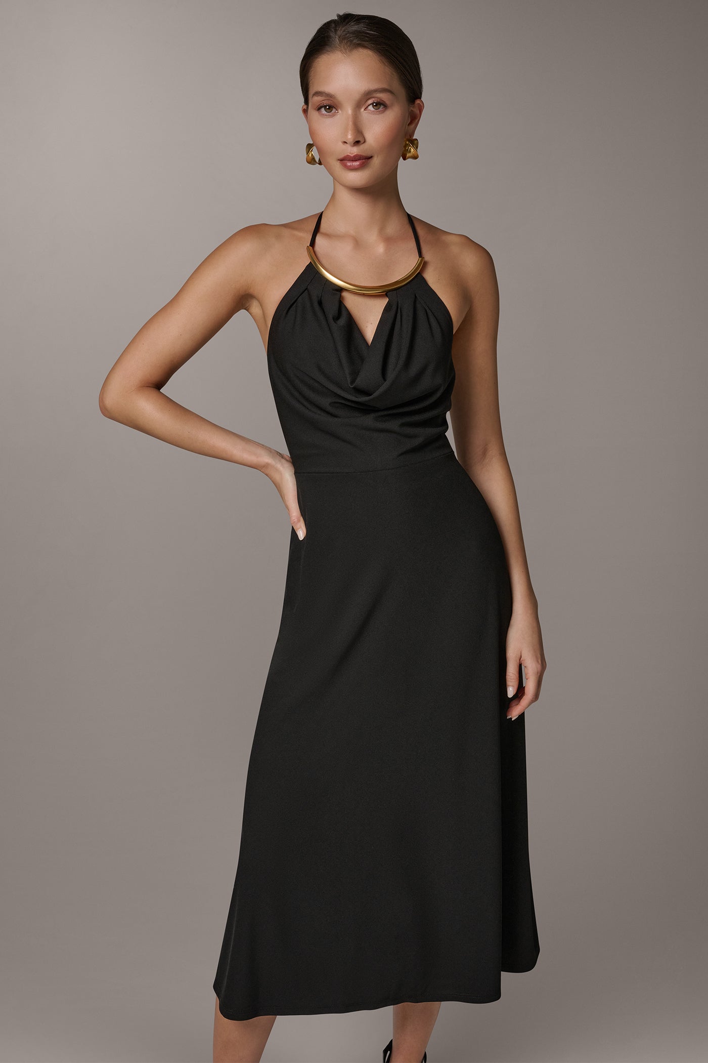 cowl neck halter dress A-list Halter Cowl Neck Mini Dress Chocolate