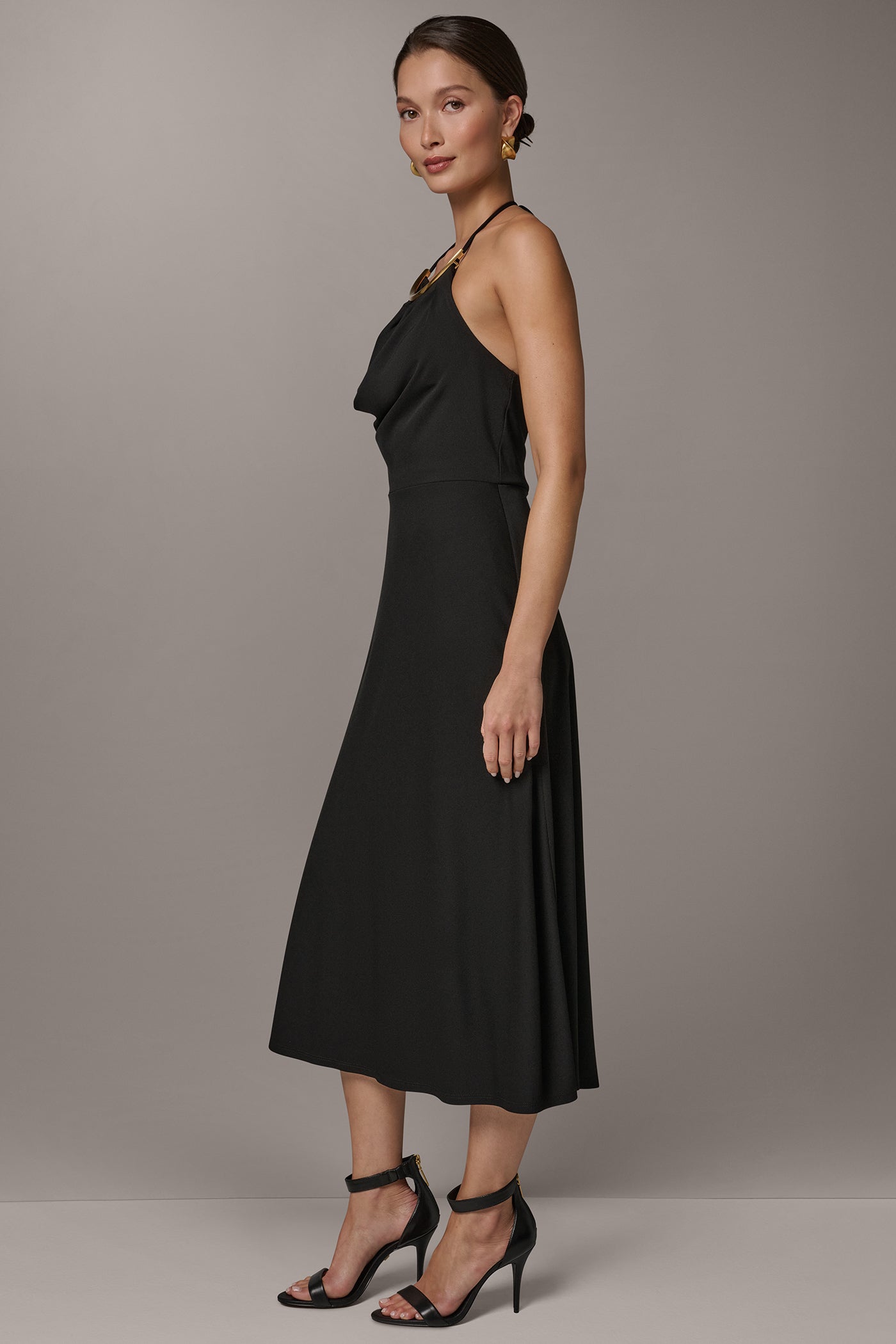 COWL-NECK HALTER MIDI DRESS VIEW 3 | Cocktail & Party
