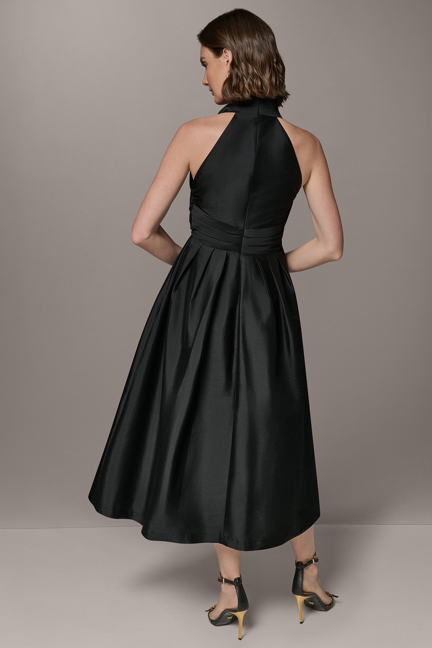 SLEEVELESS V-NECK TAFFETA MIDI COCKTAIL DRESS VIEW 3 | Cocktail & Party
