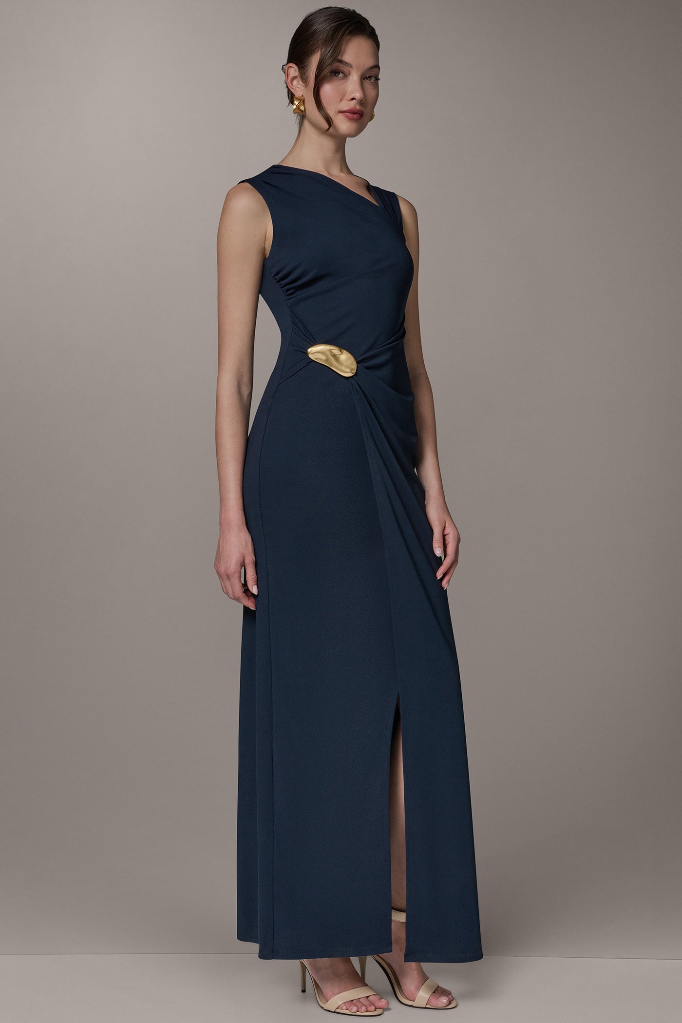donna karan dresses evening Donna Karan Women's Sleeveless Asymmetric Gown Dress in Nightfall Blue, Size 4