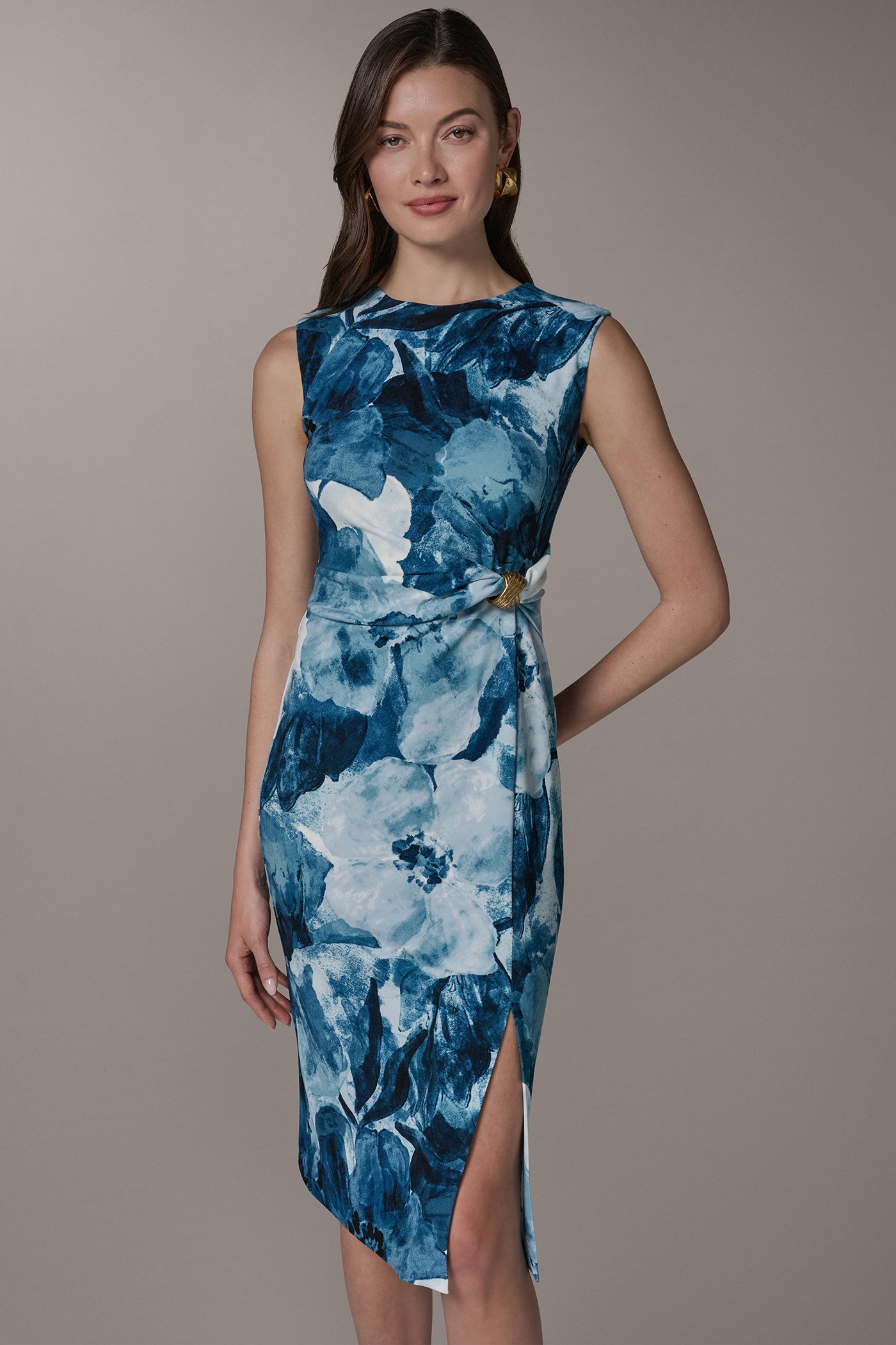 SLEEVELESS TWIST WAIST MIDI SHEATH VIEW 8 | Plus Size Dresses