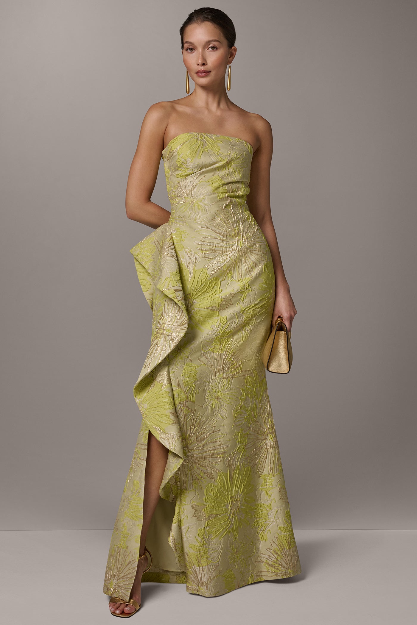 STRAPLESS SIDE RUFFLE GOWN | View 1 | Dresses & Jumpsuits