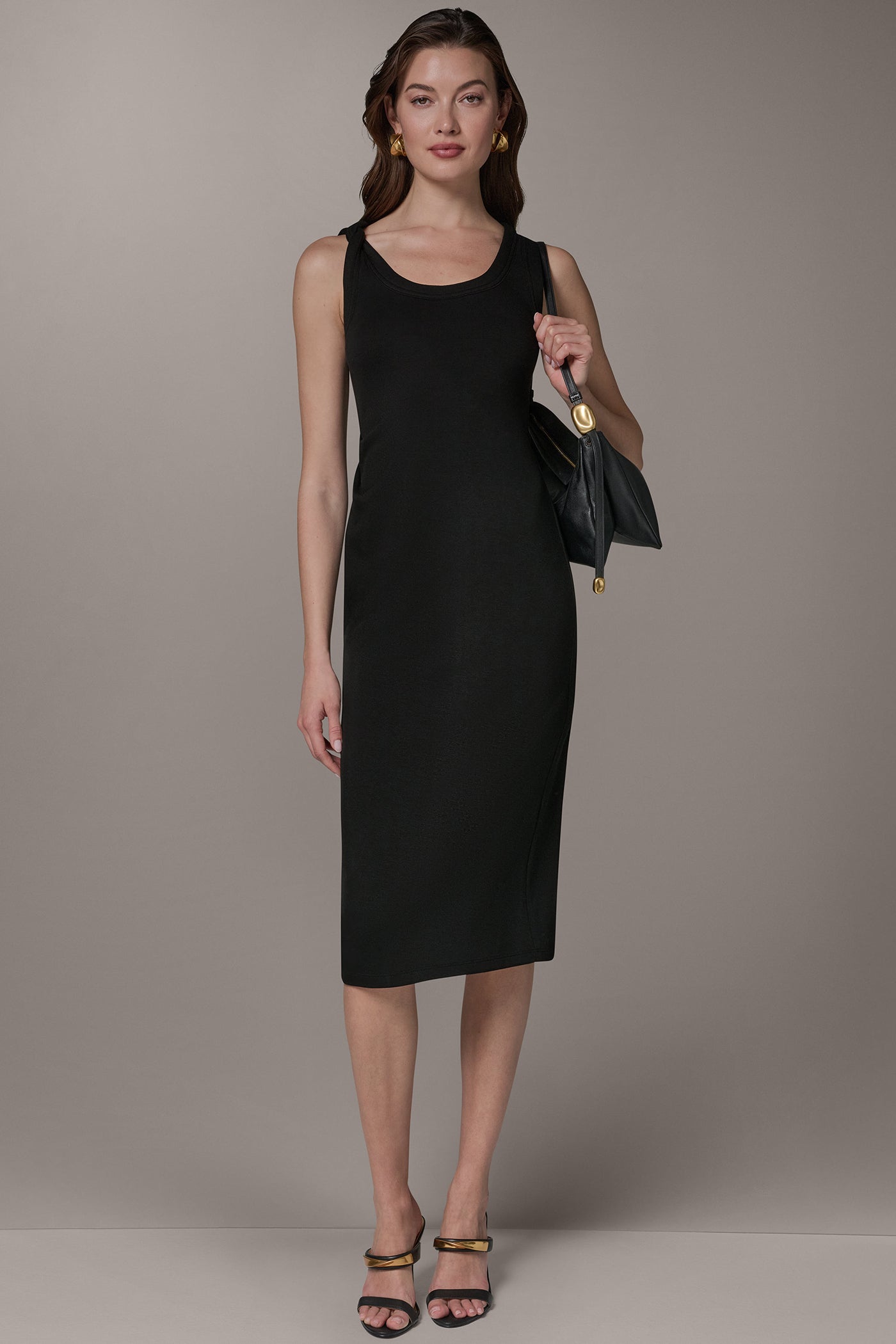 SLEEVELESS TWIST MIDI DRESS | View 1 | Black Dresses