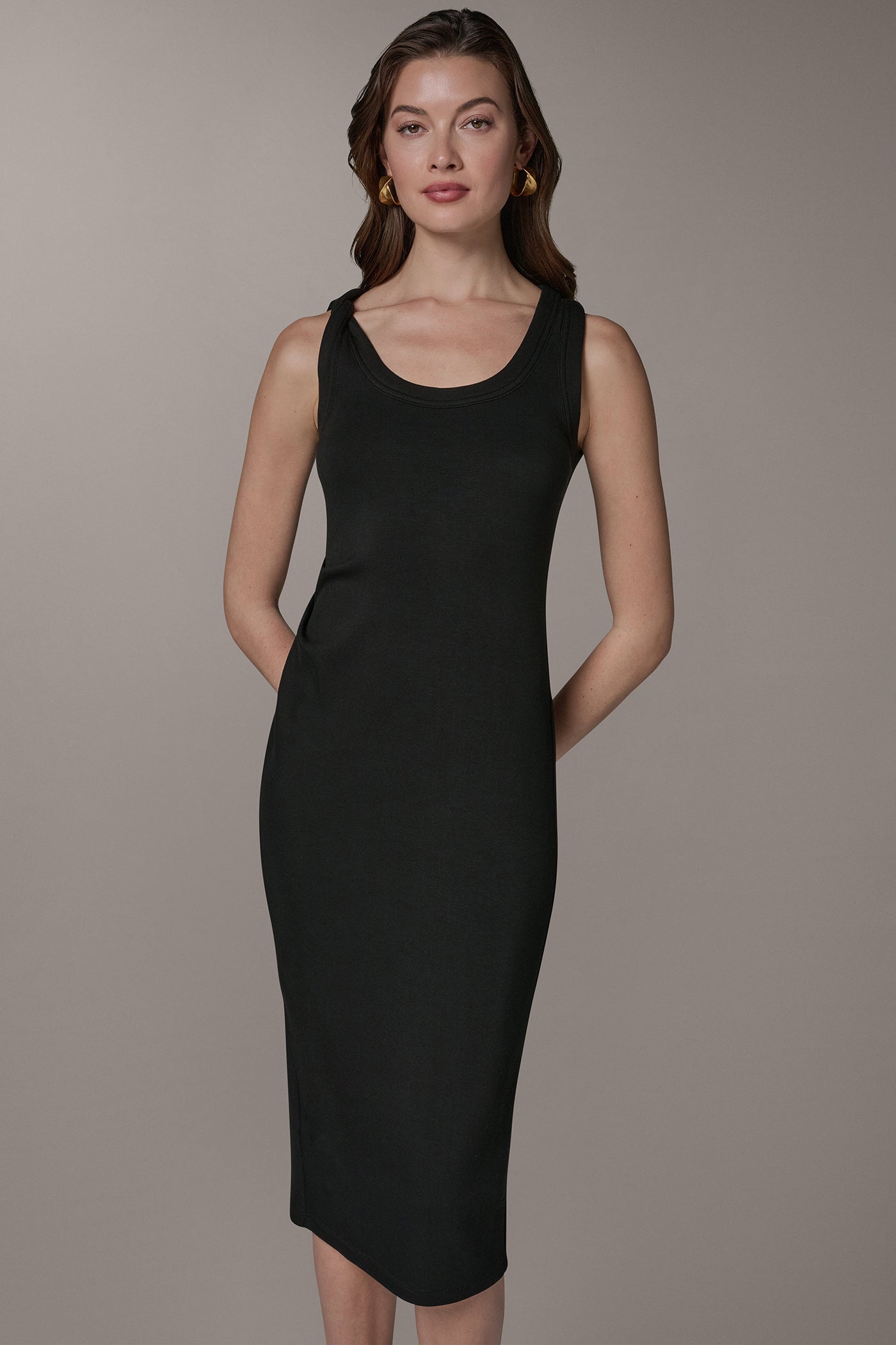 SLEEVELESS TWIST MIDI DRESS VIEW 7 | Black Dresses