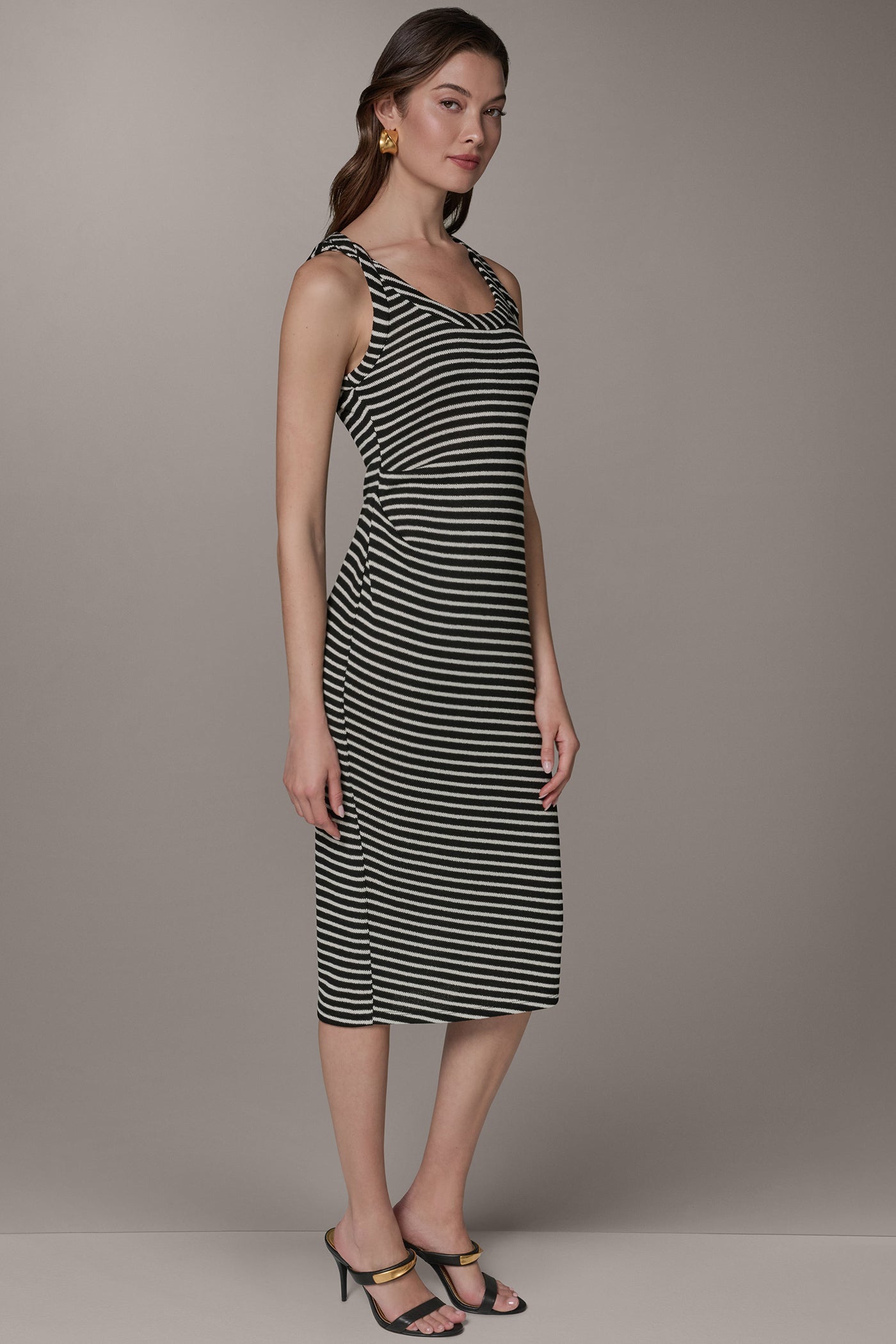donna karan midi dress Stretch Cotton Sleeveless Printed | Fit and Flare flare silhouette with a scuba fabric construction Donna Karan Women's Sleeveless Square