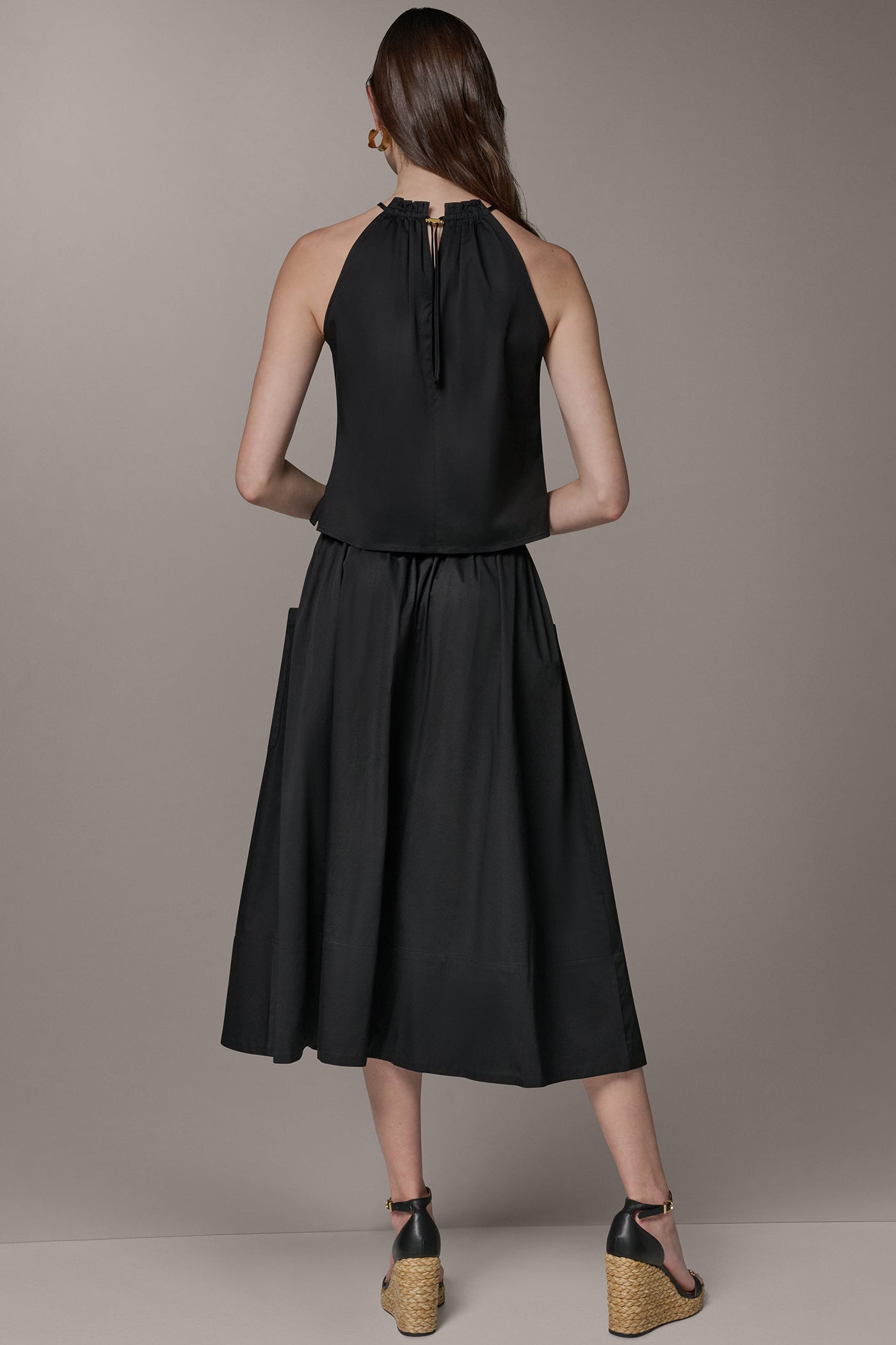 TWO-PIECE HALTER TOP AND MIDI SKIRT VIEW 3 | Black Dresses
