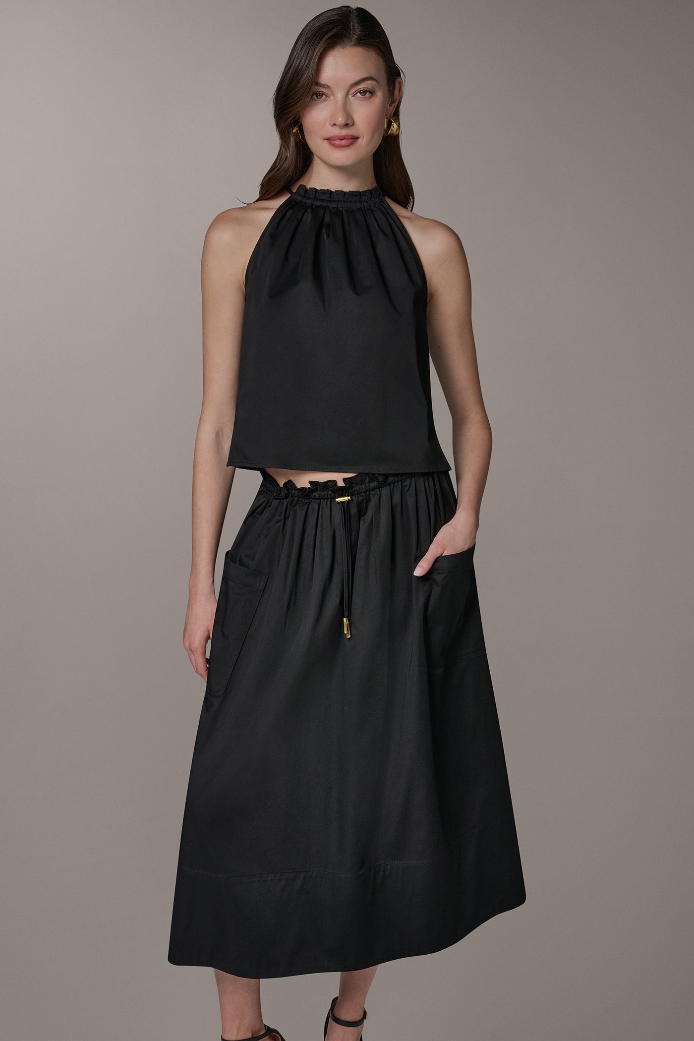 TWO-PIECE HALTER TOP AND MIDI SKIRT | View 2 | Black Dresses