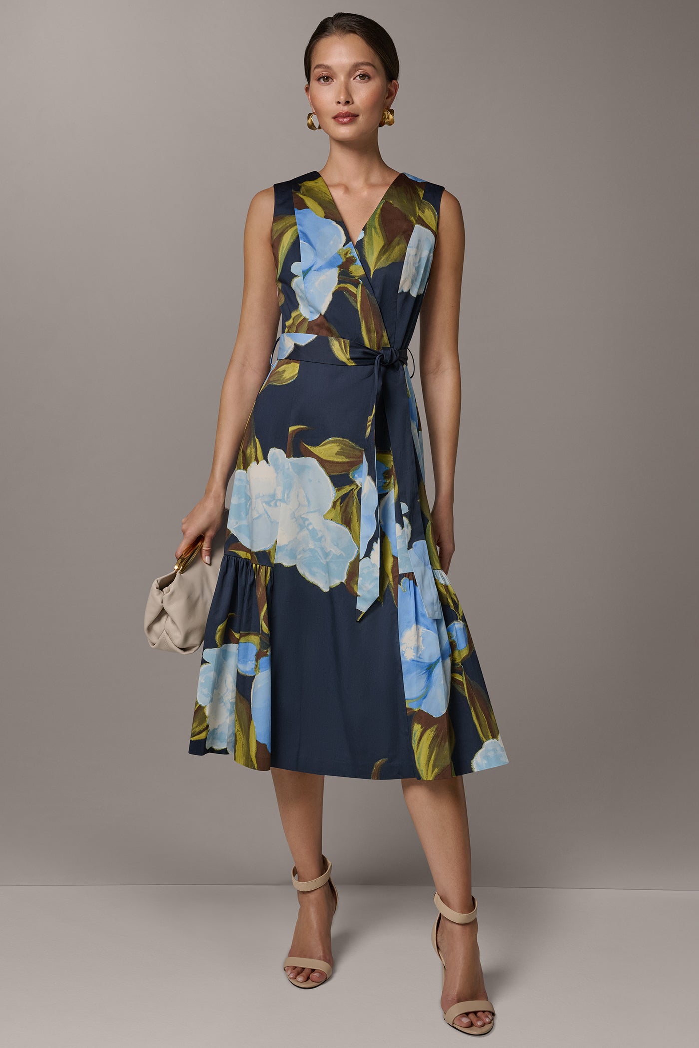 SLEEVELESS WRAP-EFFECT MIDI DRESS | View 1 | New clothing