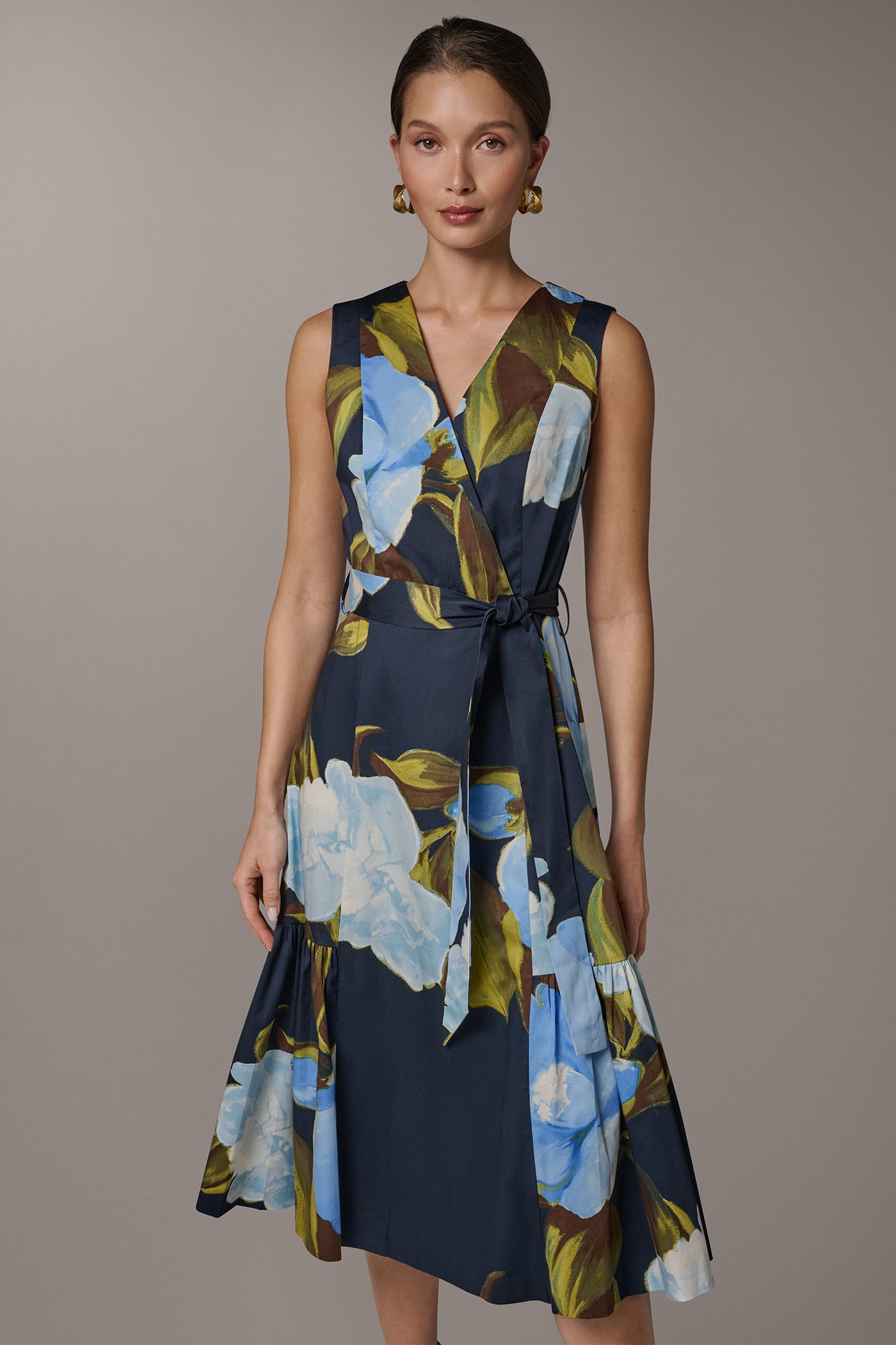 Donna Karan Women's Sleeveless Wrap-Effect Midi Dress in Nightfall Multi Donna Karan Women's Sleeveless Wrap-Effect Midi Dress in Nightfall Multi