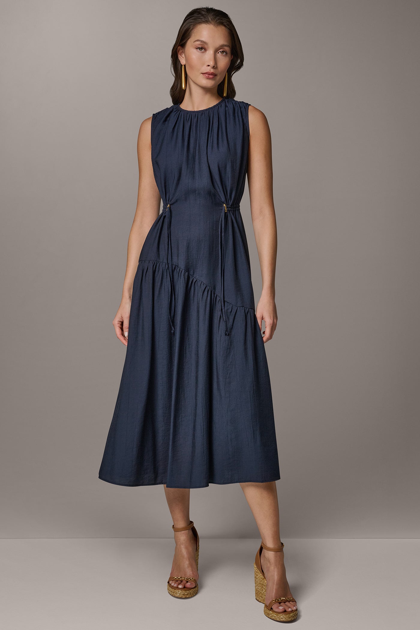 Sleeveless Drawstring Waist Midi A Line Dress | A-Line Dress | Donna Karan Sleeveless Drawstring Waist Midi A Line Dress | A-Line Dress | Donna Karan