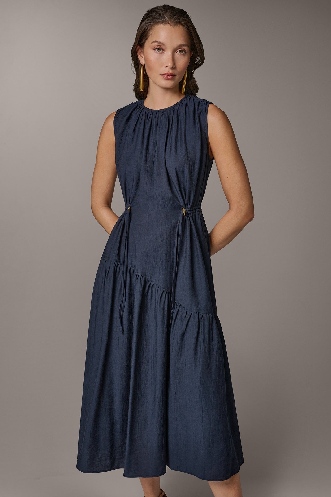 Sleeveless Drawstring Waist Midi A Line Dress | A-Line Dress | Donna Karan Sleeveless Drawstring Waist Midi A Line Dress | A-Line Dress | Donna Karan