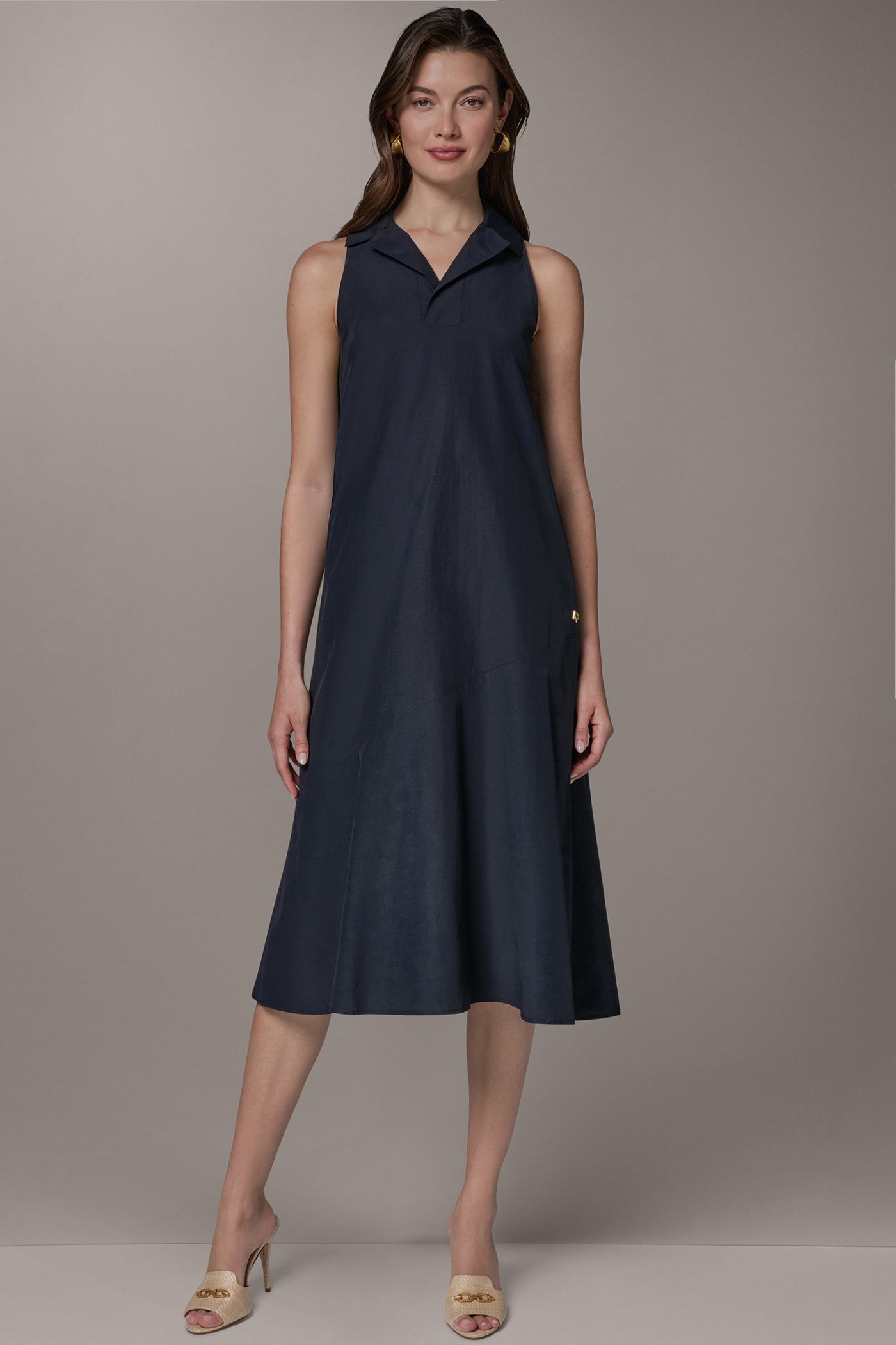 SLEEVELESS V-NECK MIDI DRESS VIEW 1