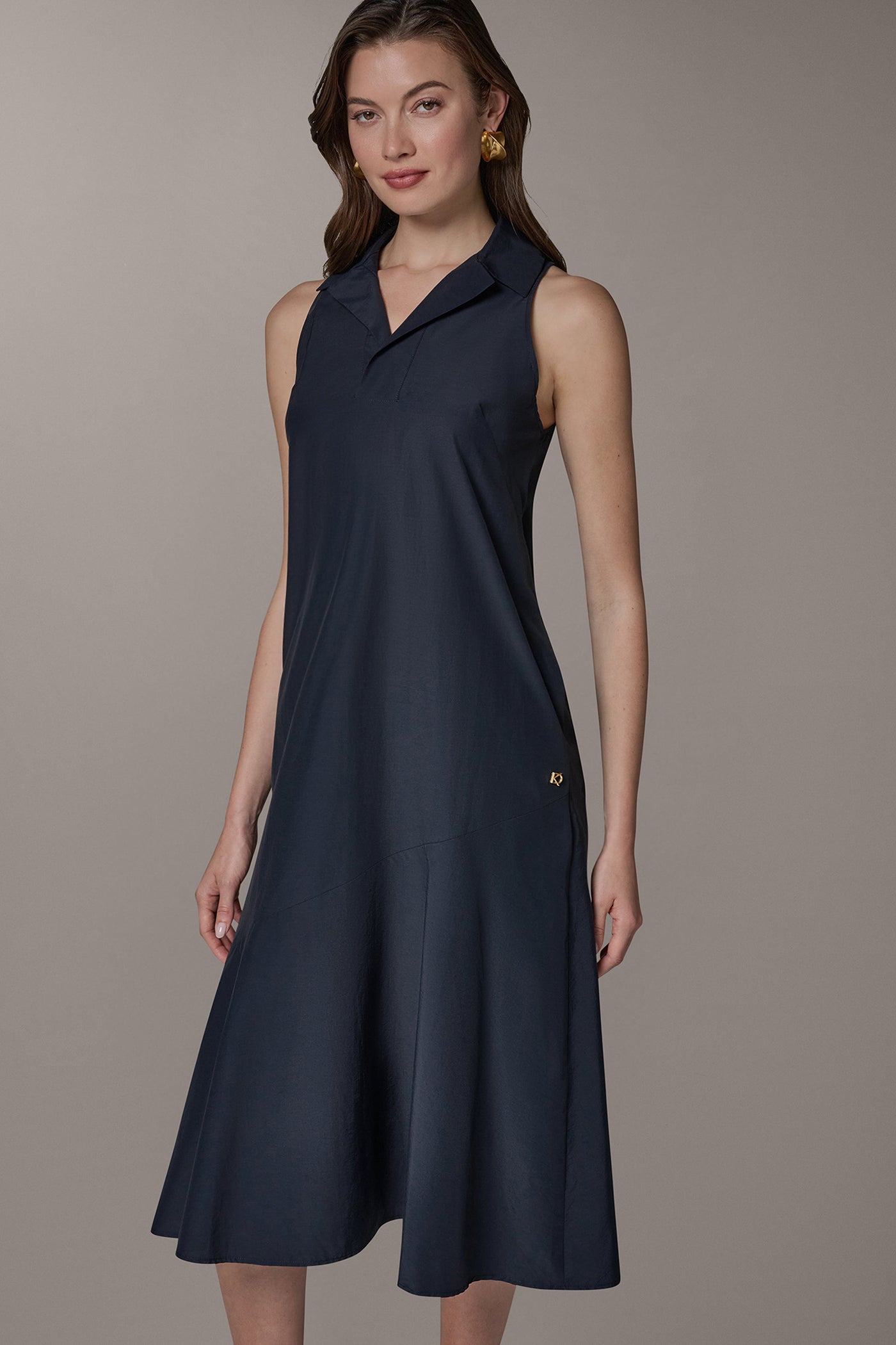 Donna Karan Women's Sleeveless V-Neck Midi Dress in Nightfall Black, Size 10