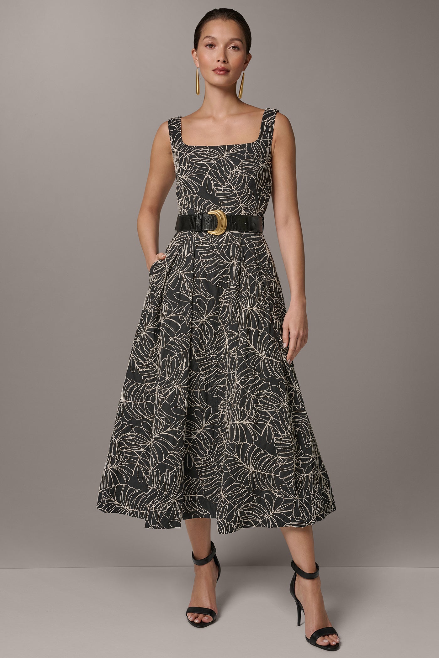 SLEEVELESS PLEATED MIDI A-LINE DRESS | View 1 | Cocktail & Party