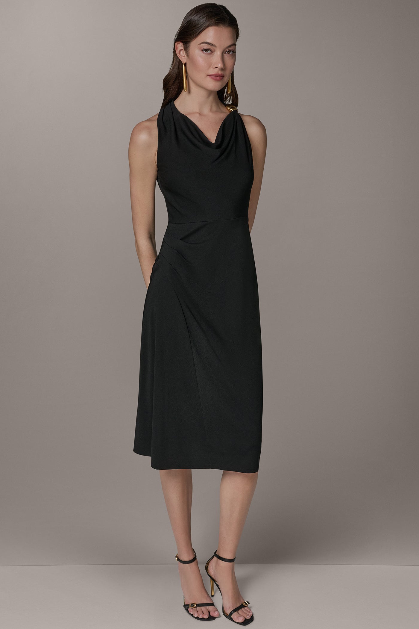 Donna Karan Women's Sleeveless Midi Halter Dress in Black Donna Karan Women's Sleeveless Midi Halter Dress in Black