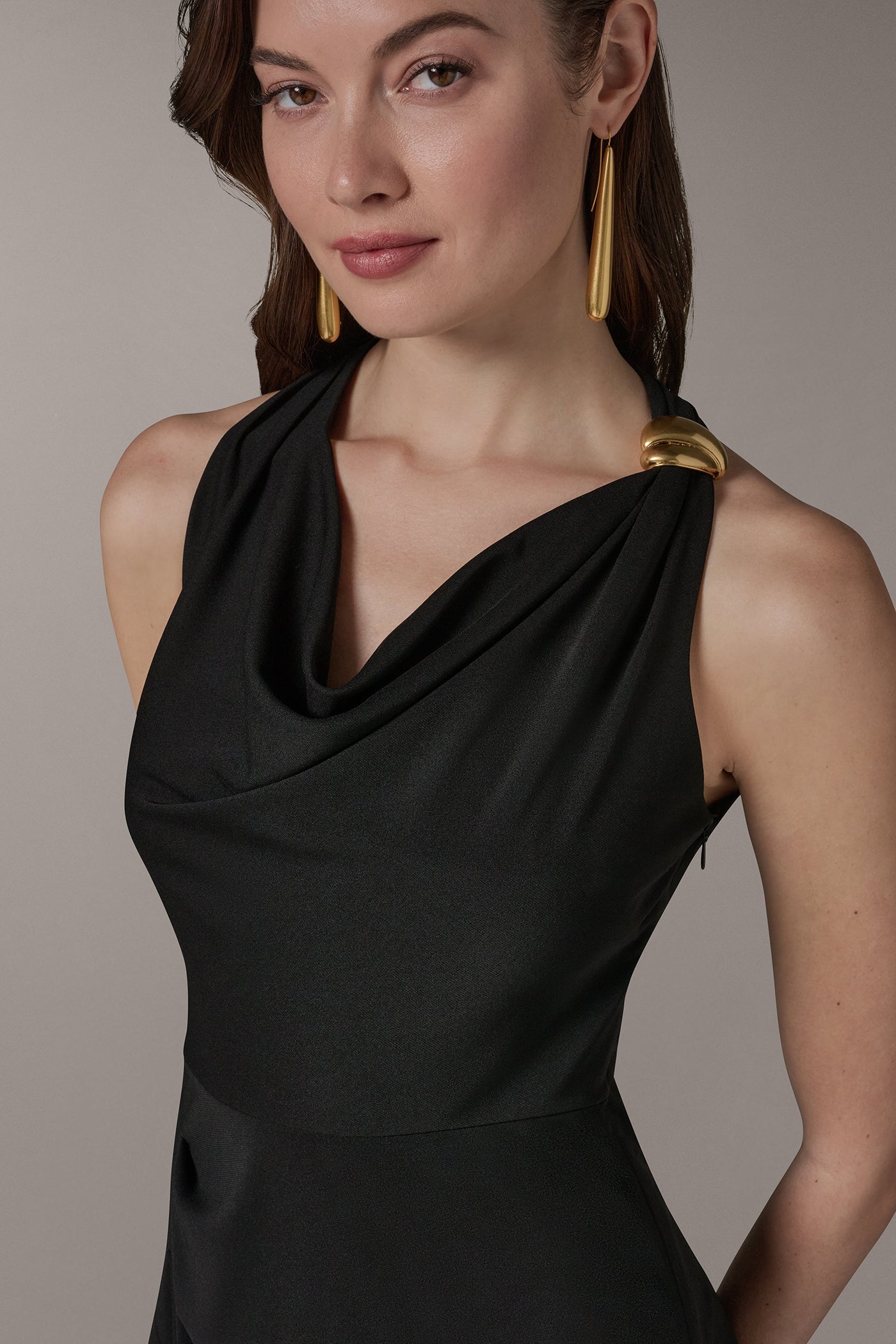 Donna Karan Women's Sleeveless Midi Halter Dress in Black Donna Karan Women's Sleeveless Midi Halter Dress in Black