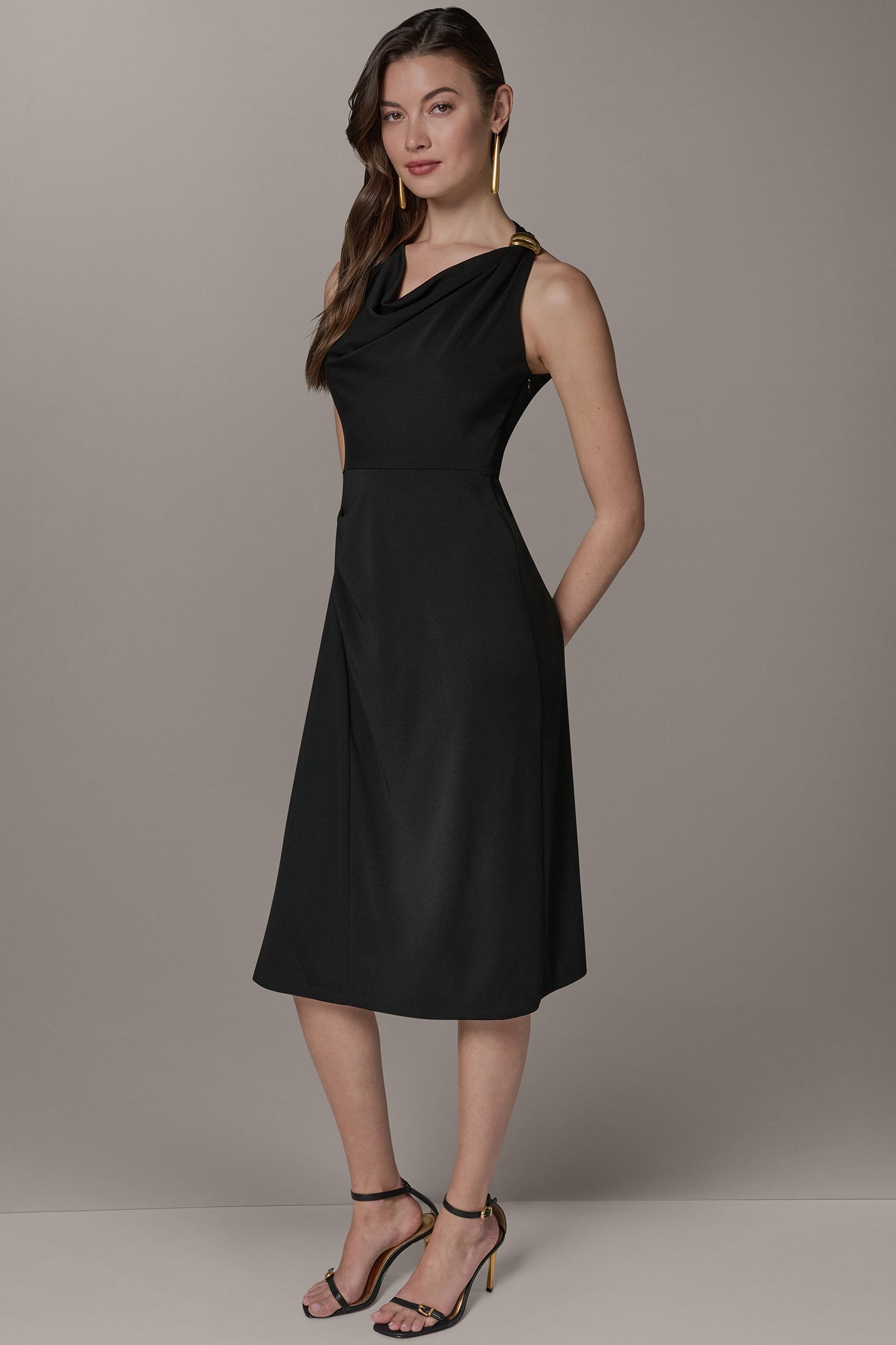 Donna Karan Women's Sleeveless Midi Halter Dress in Black Donna Karan Women's Sleeveless Midi Halter Dress in Black