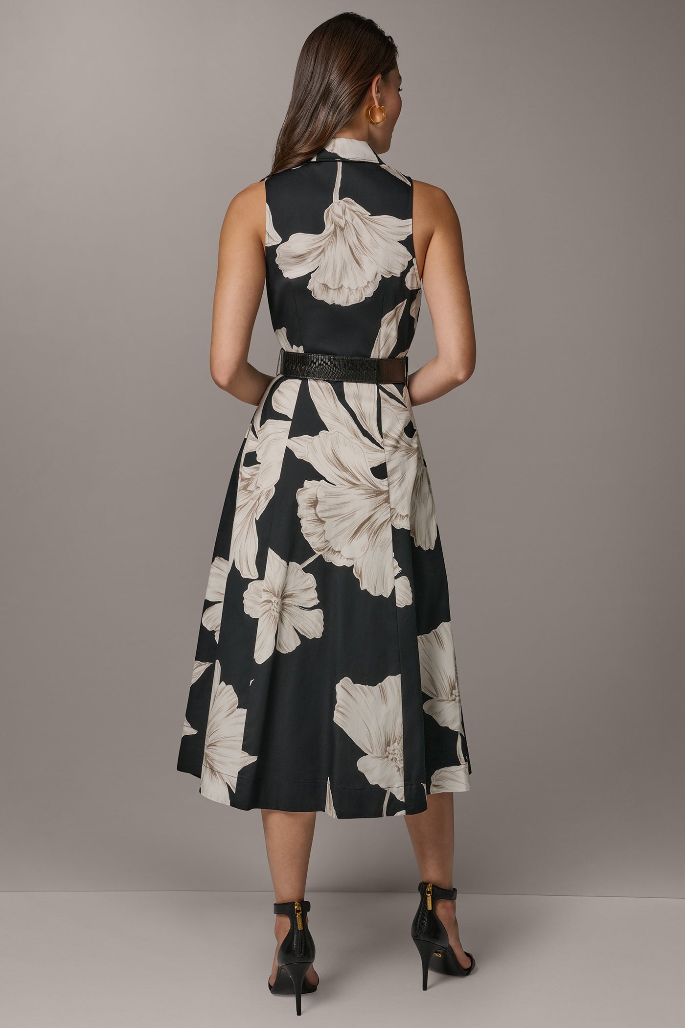 shirt cocktail dress Donna Karan Women's Sleeveless Midi Halter Shirt Dress in Black Multi, Size 14W