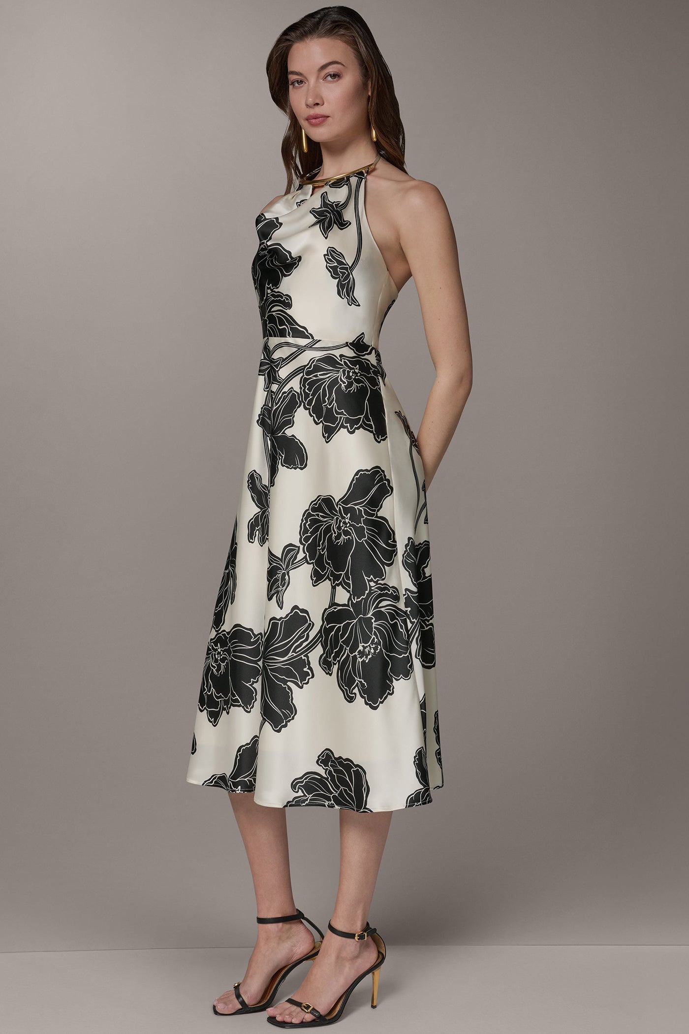 SLEEVELESS FLORAL MIDI HALTER DRESS VIEW 3 | Dresses & Jumpsuits