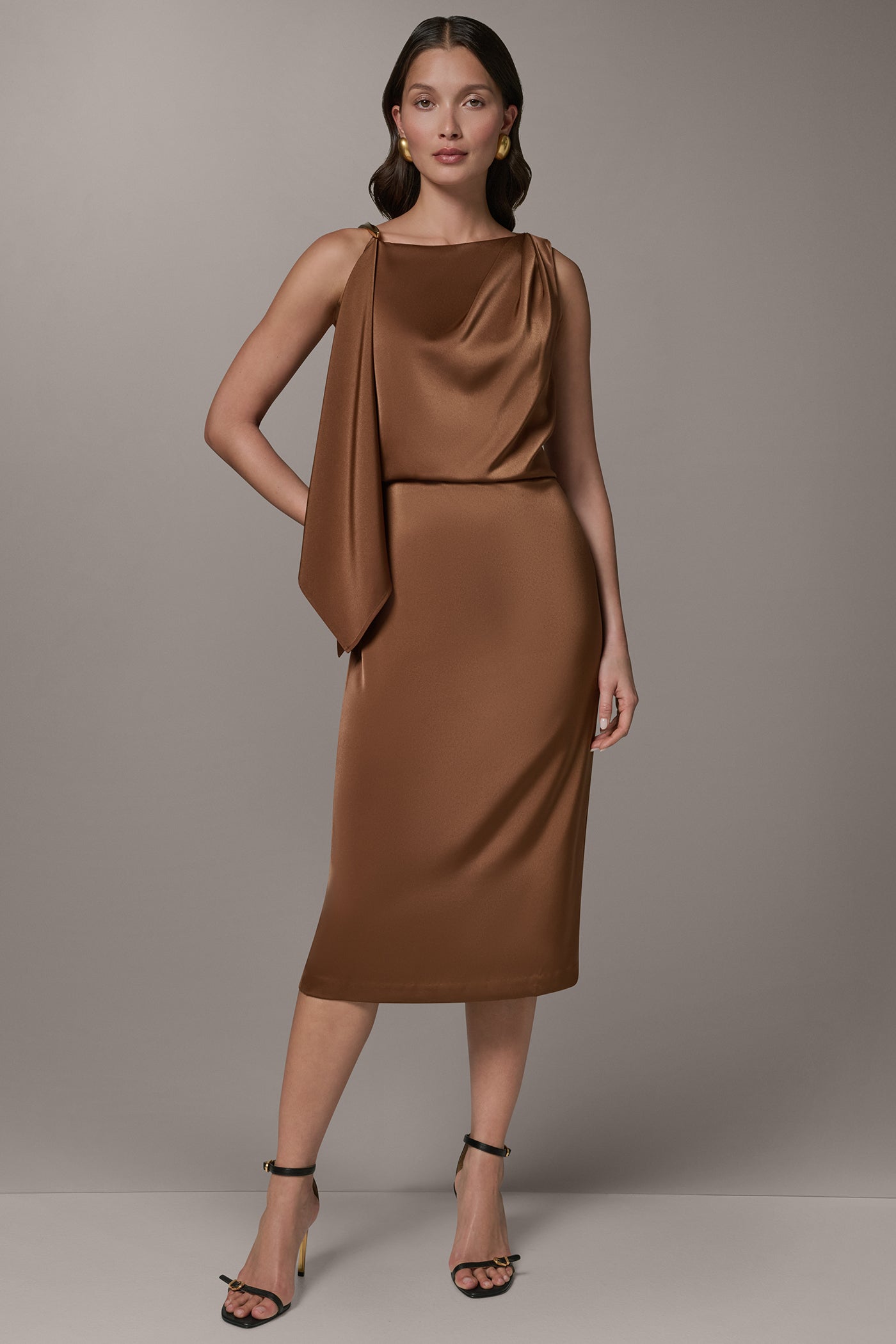 SLEEVELESS ASYMMETRIC MIDI DRESS