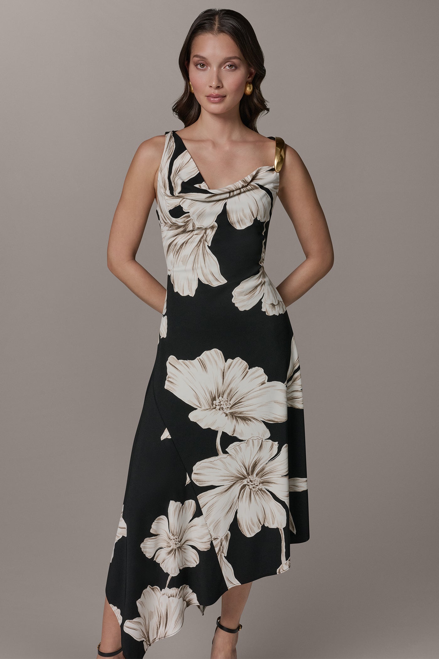 SLEEVELESS COWL-NECK FLORAL MIDI DRESS VIEW 6 | Dresses & Jumpsuits