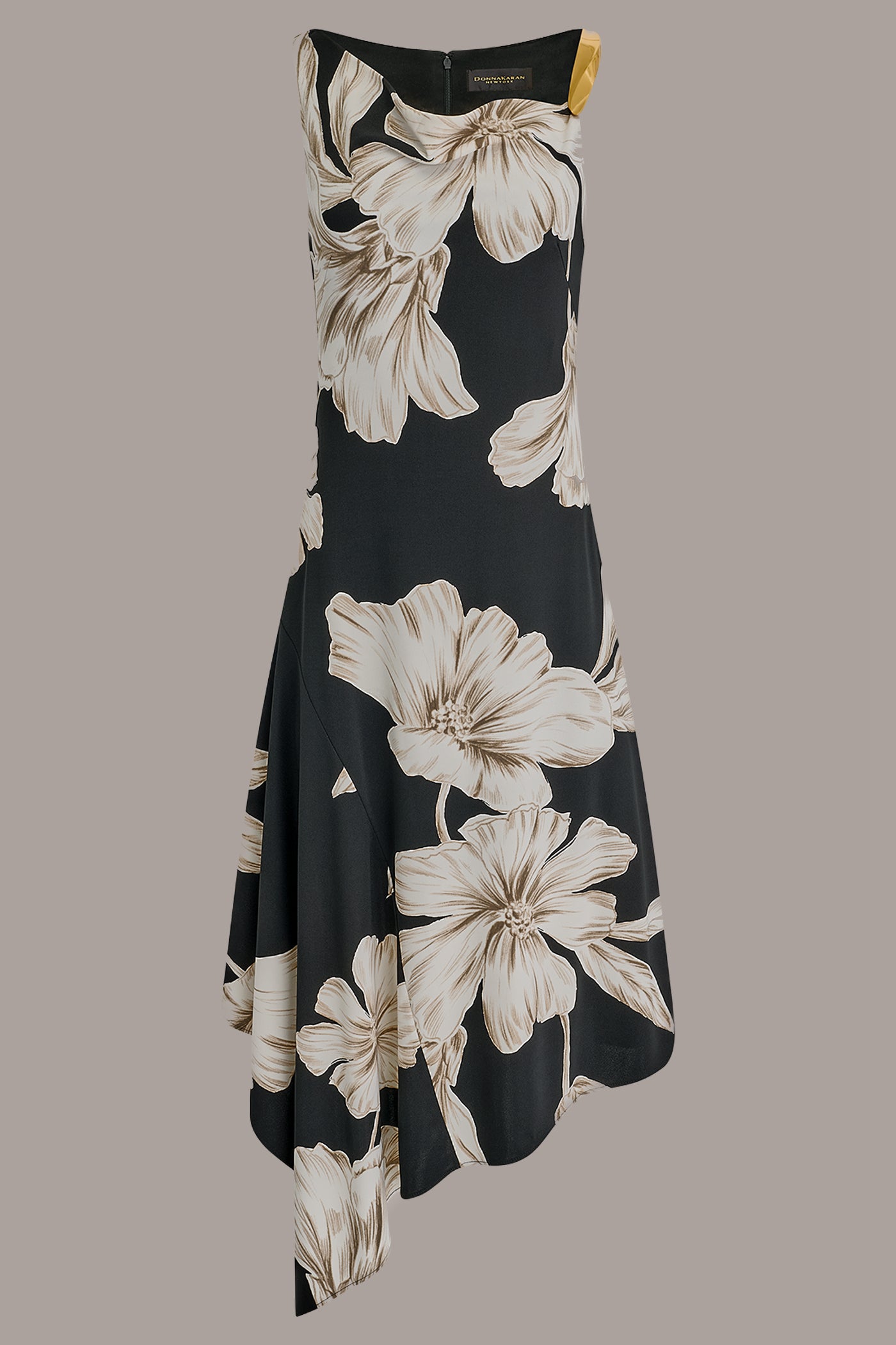 SLEEVELESS COWL-NECK ASYMMETRIC FLORAL MIDI DRESS VIEW 7 | Clothing