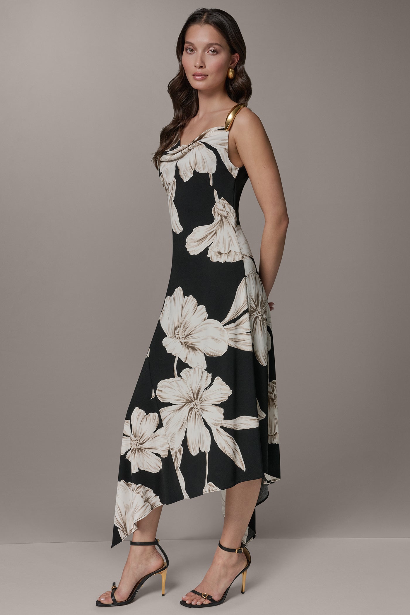 SLEEVELESS COWL-NECK FLORAL MIDI DRESS VIEW 4 | Dresses & Jumpsuits