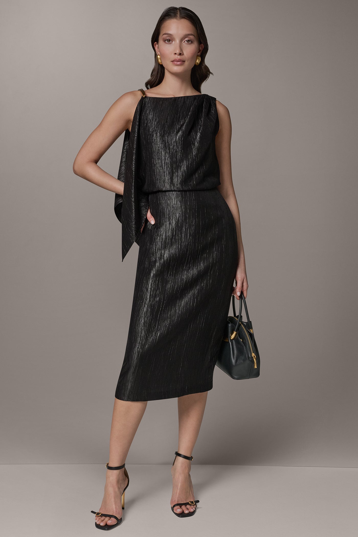 SLEEVELESS ASYMMETRIC MIDI DRESS