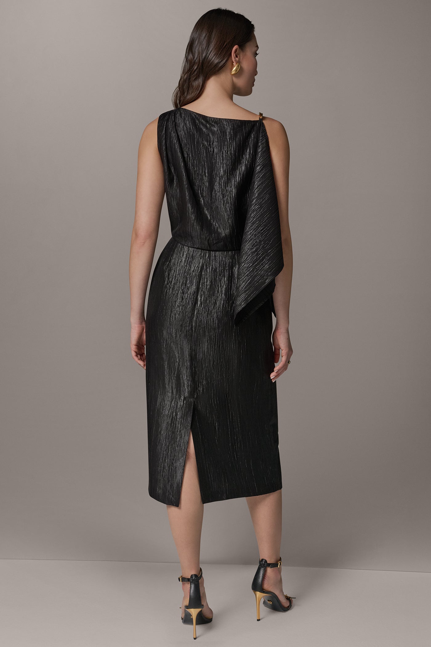 Donna Karan Women's Crinkle Satin Square Neck Midi Sheath Dress - Black