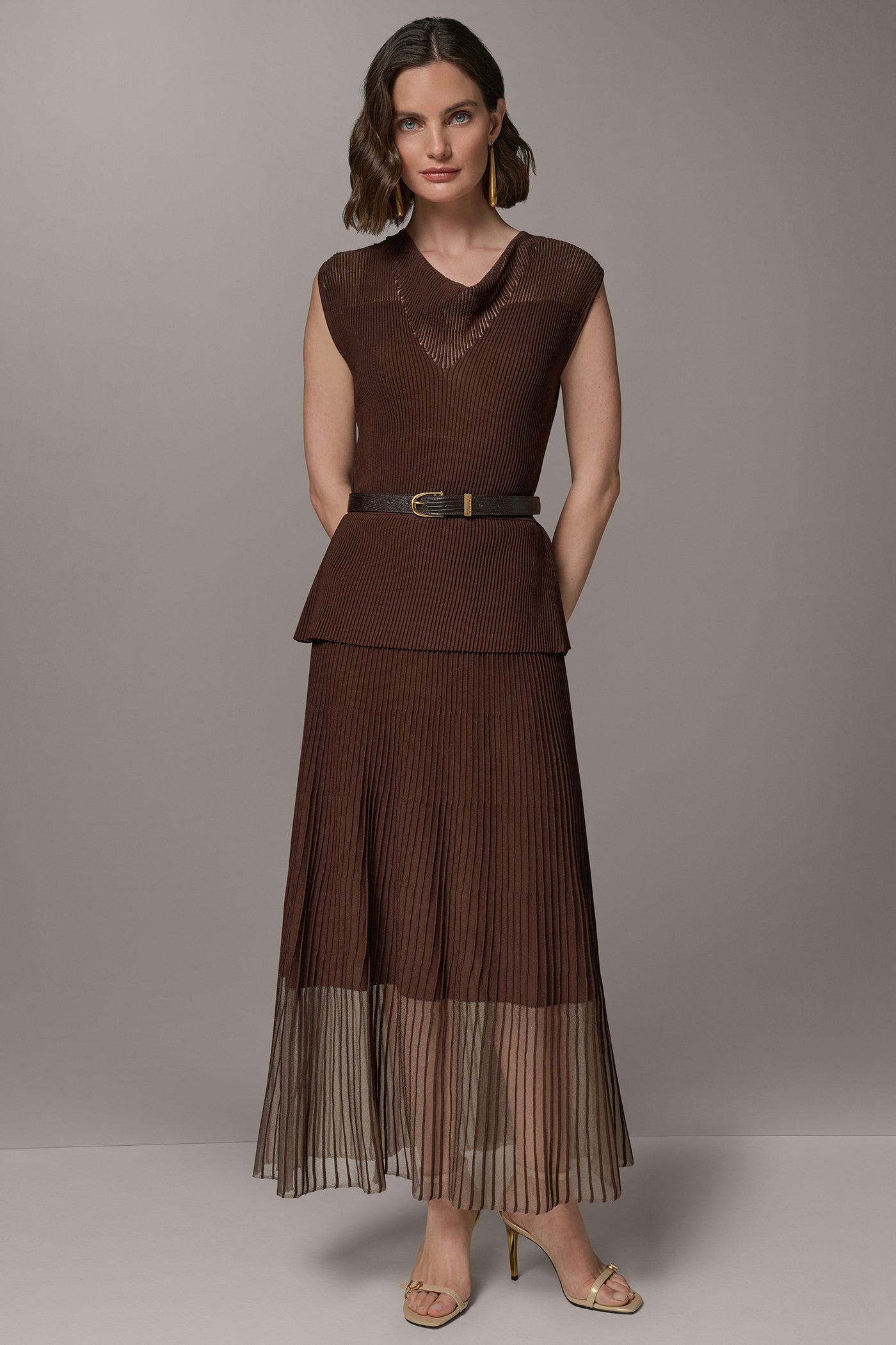SLEEVELESS COWL NECK MIDI SWEATER DRESS