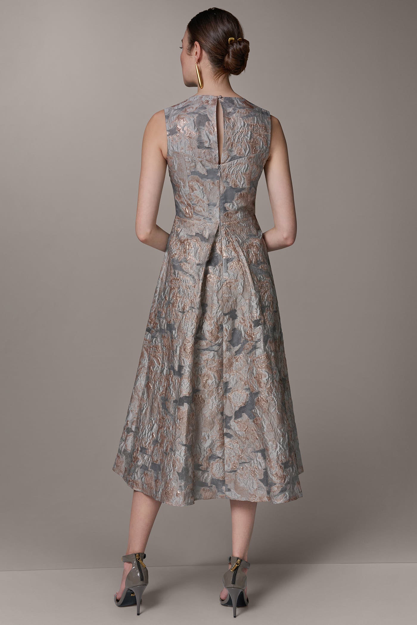 Donna Karan New York Women's Jacquard Crew Neck Midi Fit & Flare Dress - Cream Multi Donna Karan New York Women's Jacquard Crew Neck Midi Fit & Flare Dress - Cream Multi