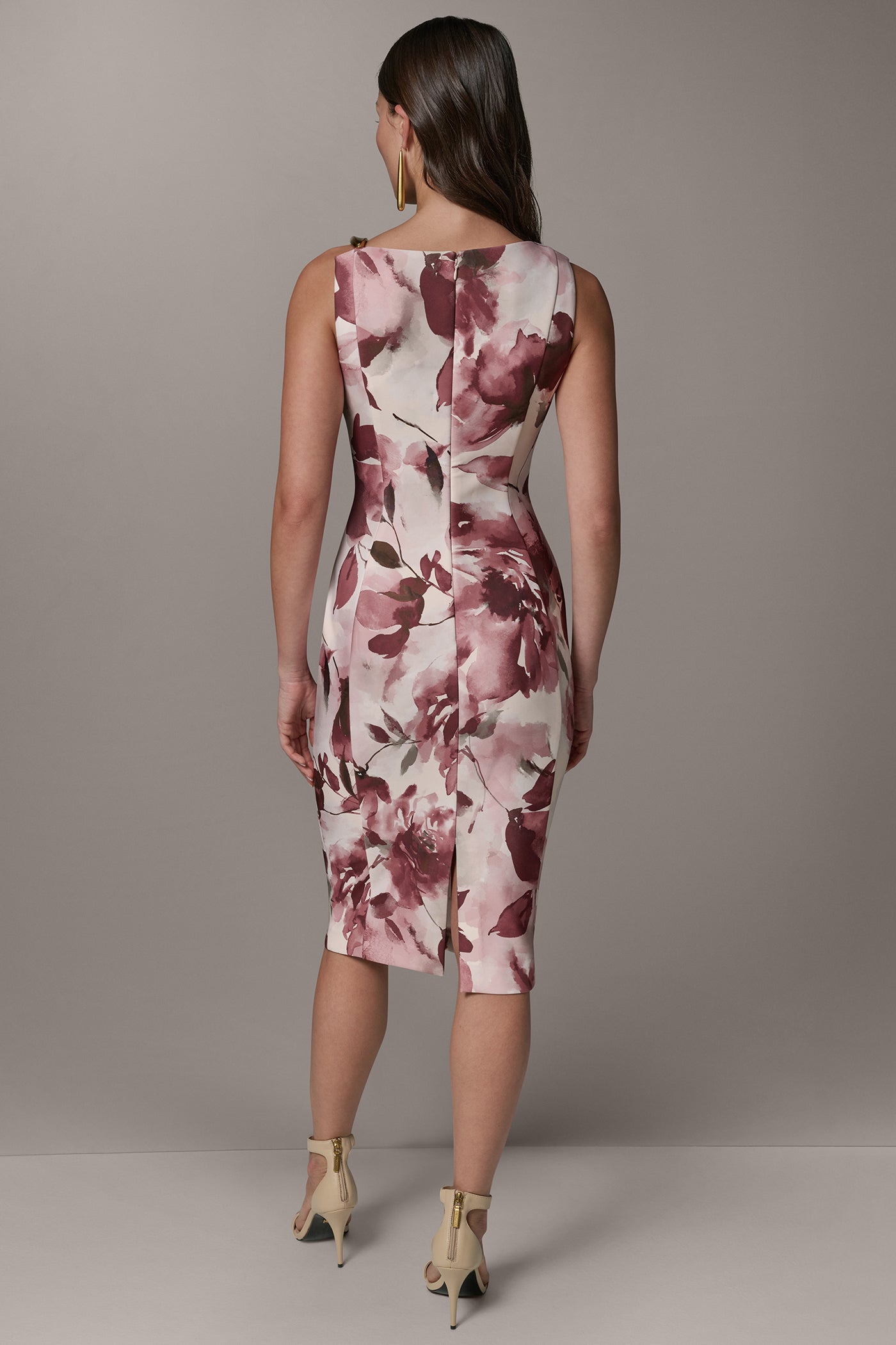 SLEEVELESS ASYMMETRIC FLORAL MIDI SHEATH DRESS VIEW 3 | Dresses & Jumpsuits
