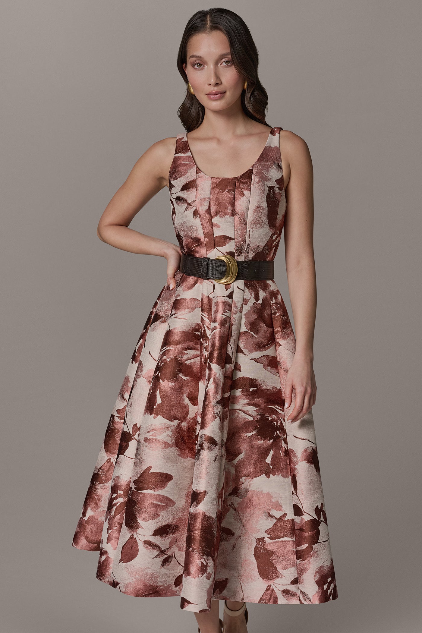 SLEEVELESS FLORAL MIDI FIT AND FLARE DRESS VIEW 7 | Summer Collection