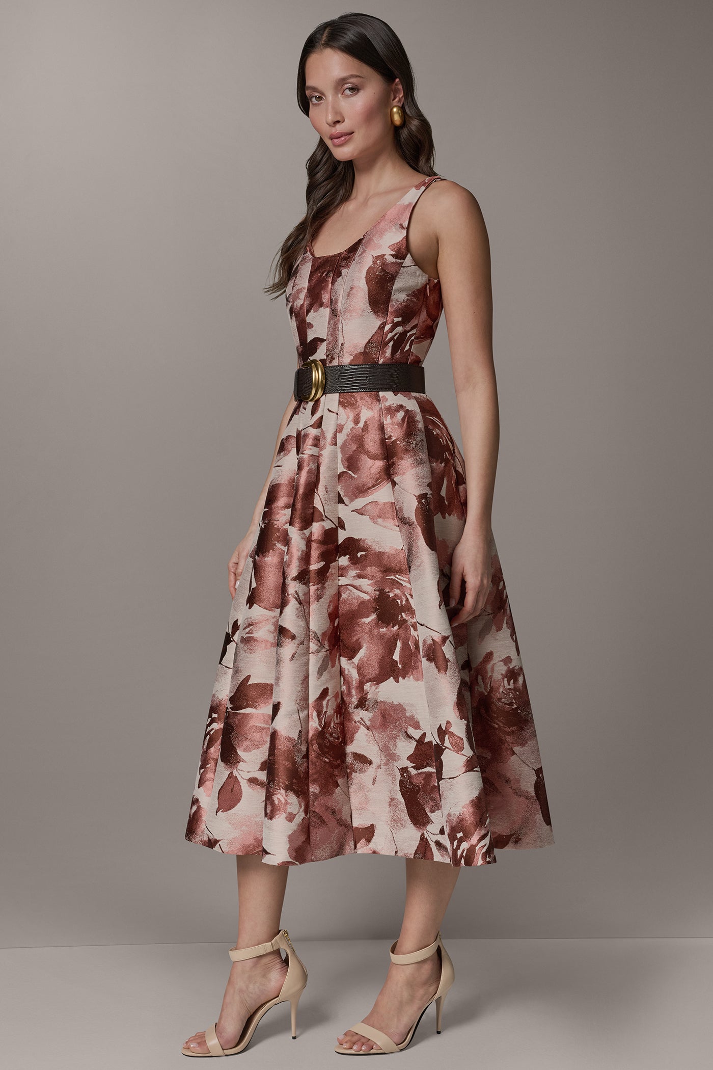 SLEEVELESS FLORAL MIDI FIT AND FLARE DRESS VIEW 3 | Summer Collection
