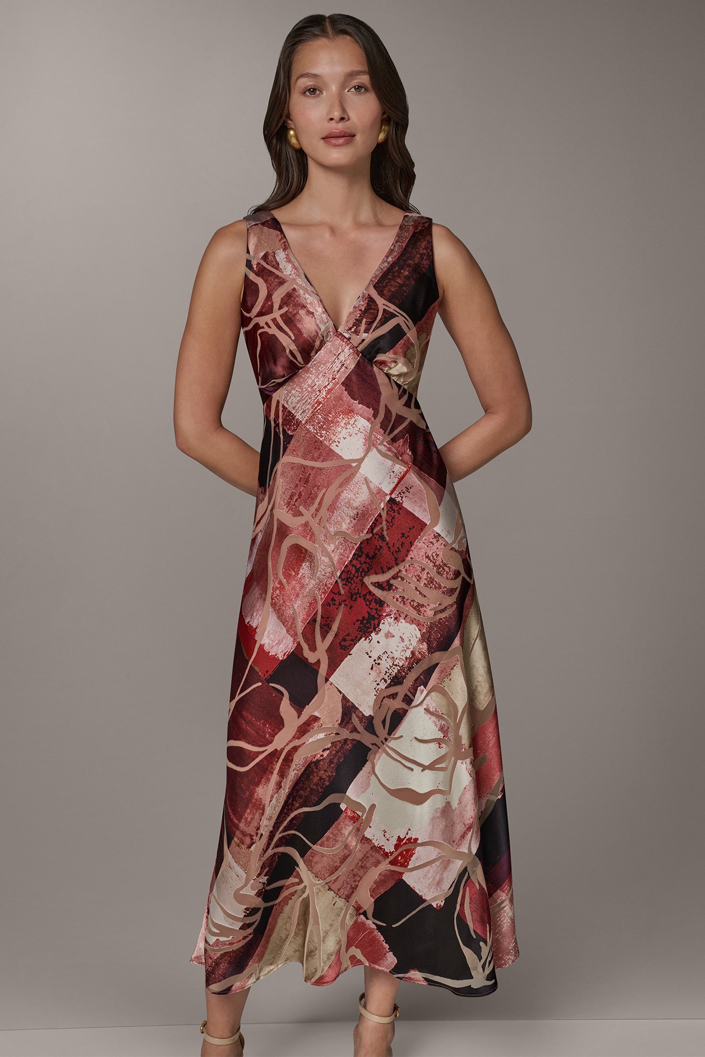 SLEEVELESS ABSTRACT BURNOUT MIDI A-LINE DRESS VIEW 6