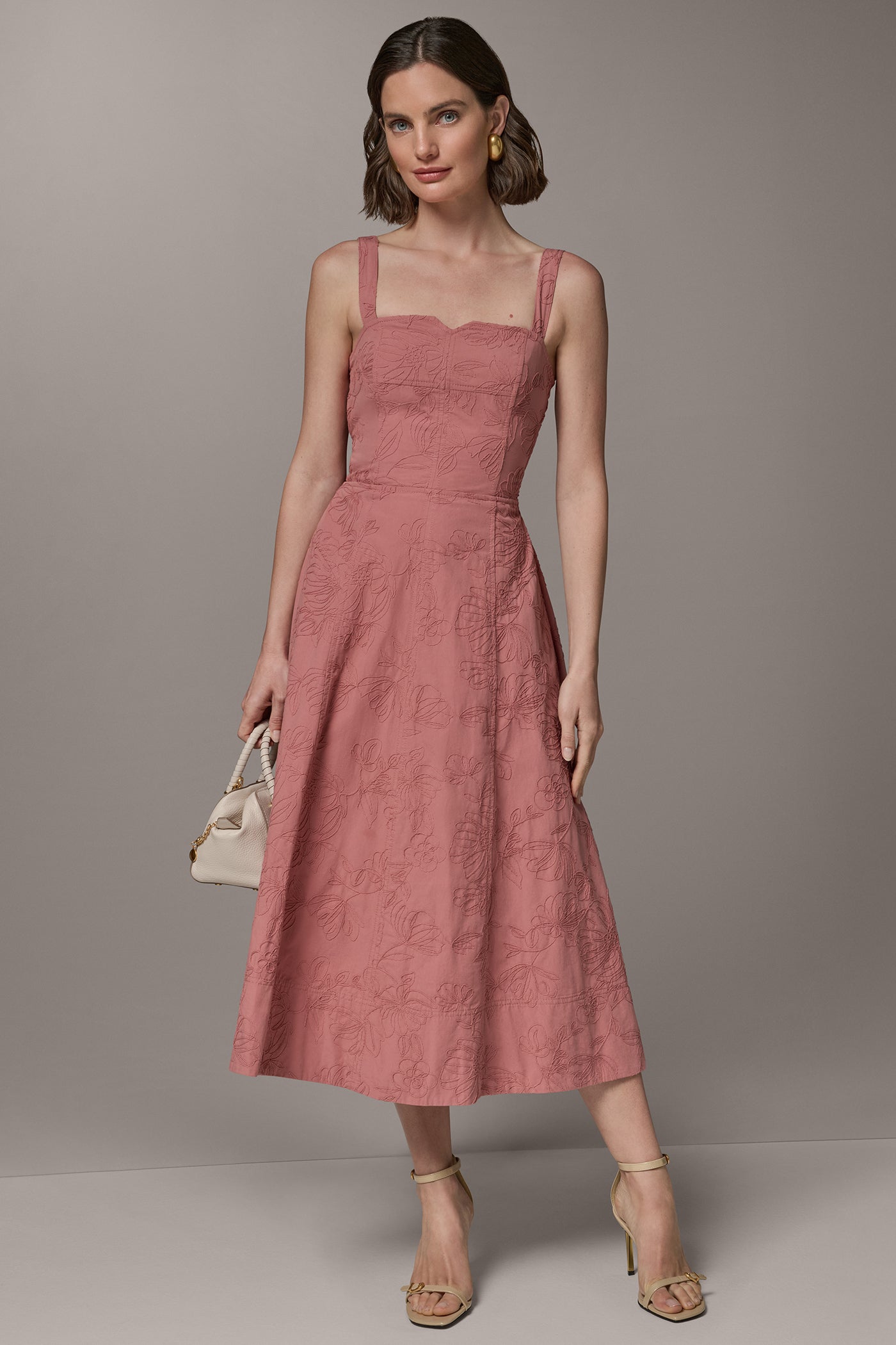 SLEEVELESS MIDI FIT AND FLARE DRESS