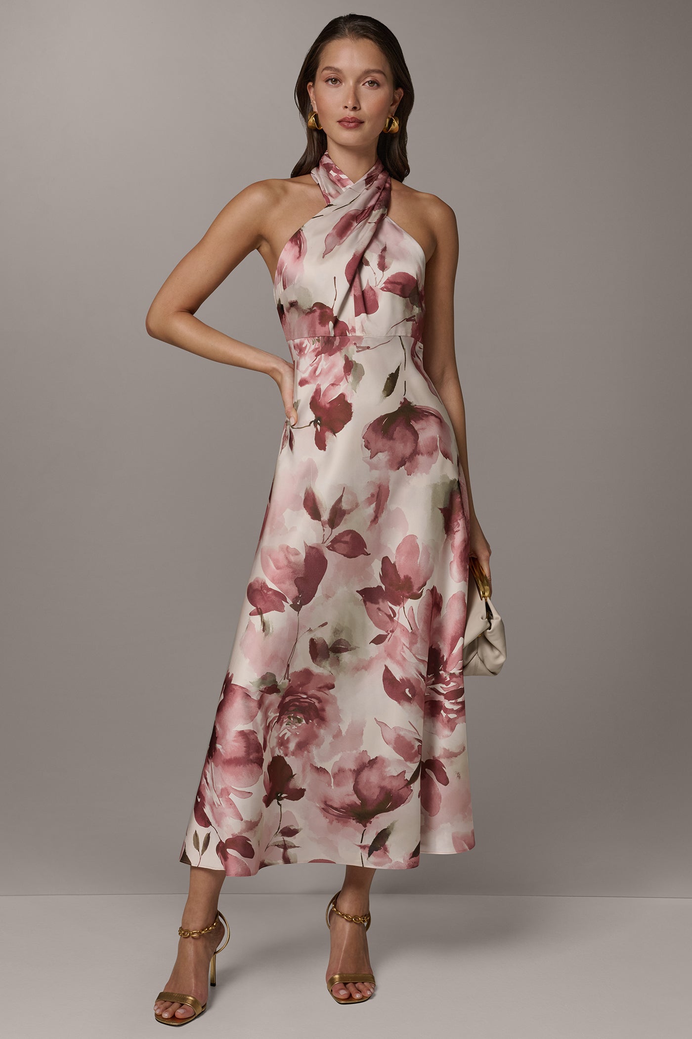 FLORAL MIDI A-LINE HALTER DRESS | View 1 | Dresses & Jumpsuits