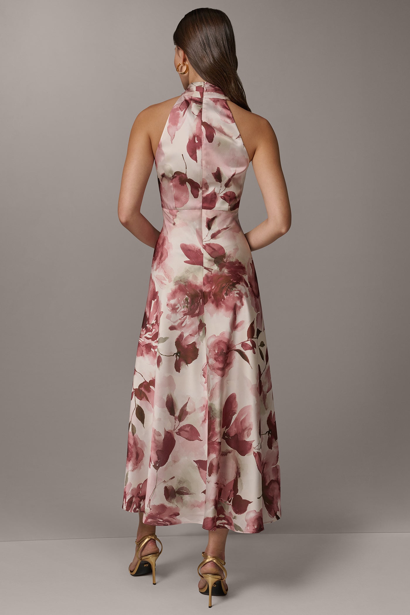 FLORAL MIDI A-LINE HALTER DRESS VIEW 3 | Cocktail & Party