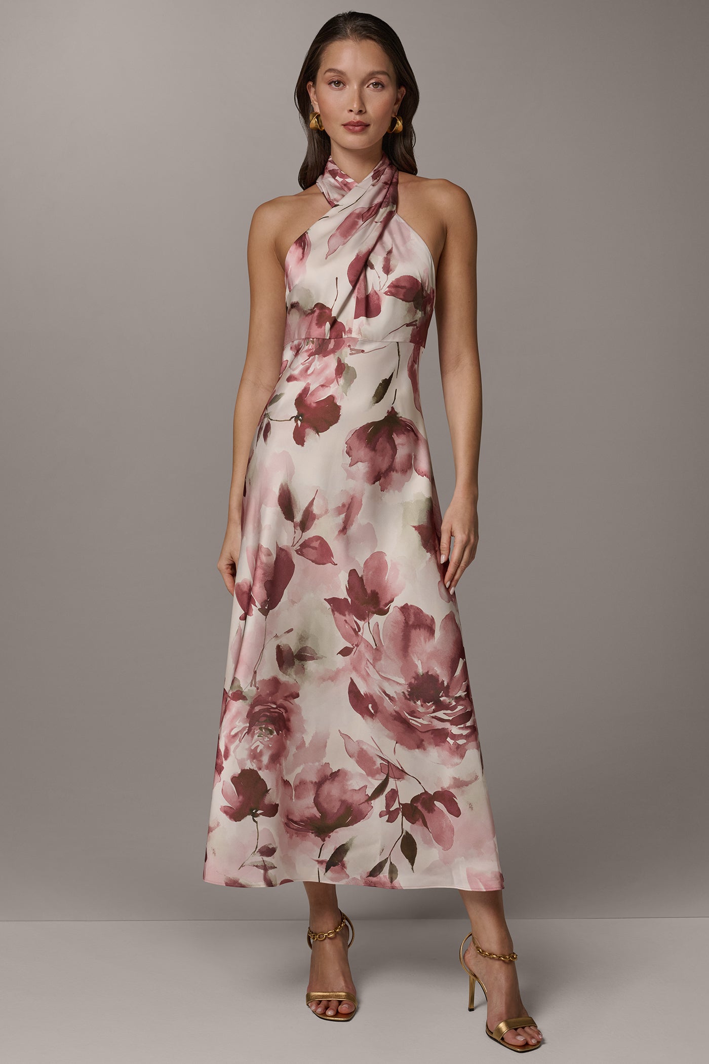 FLORAL MIDI A-LINE HALTER DRESS VIEW 8 | Cocktail & Party