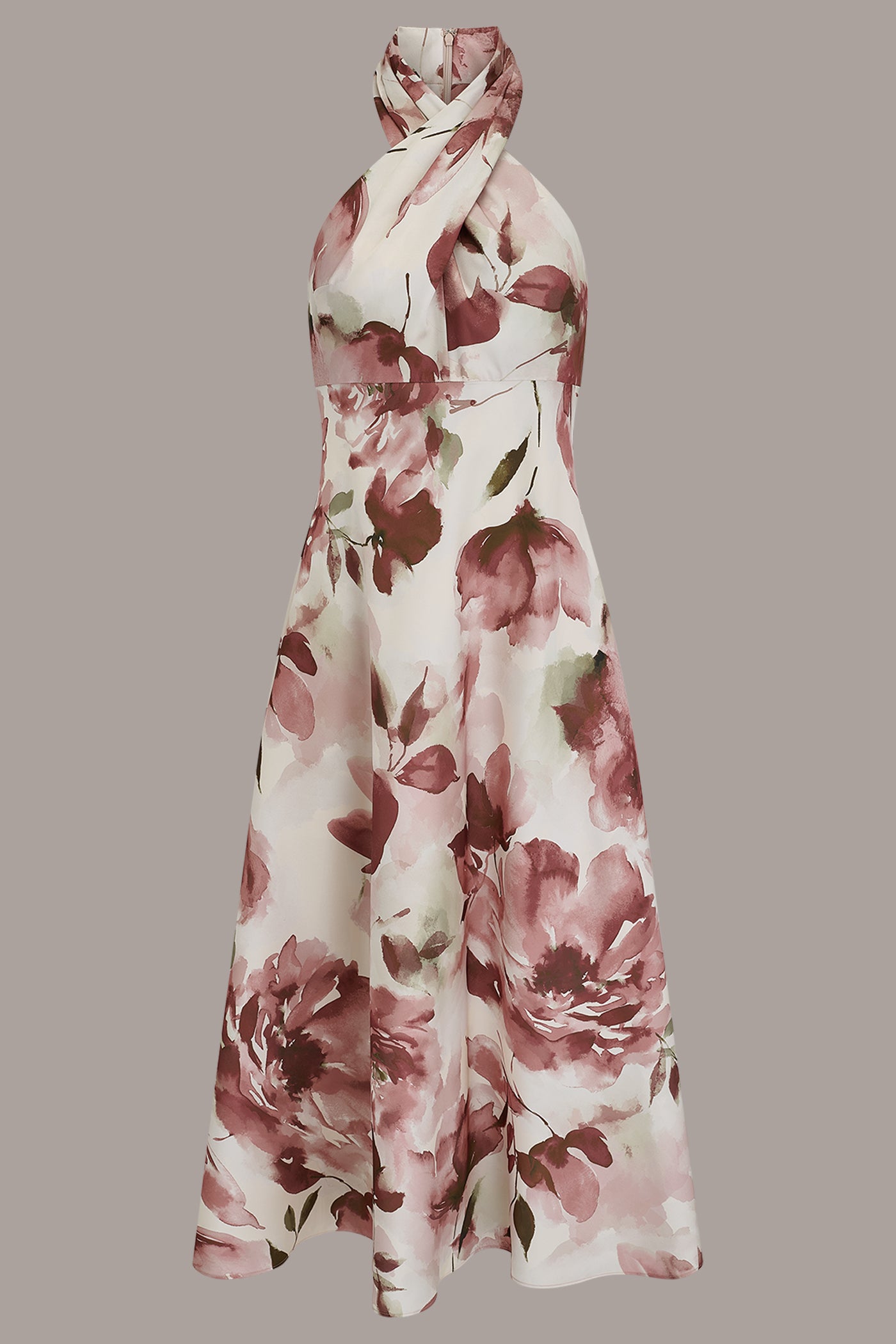 FLORAL MIDI A-LINE HALTER DRESS VIEW 9 | Cocktail & Party