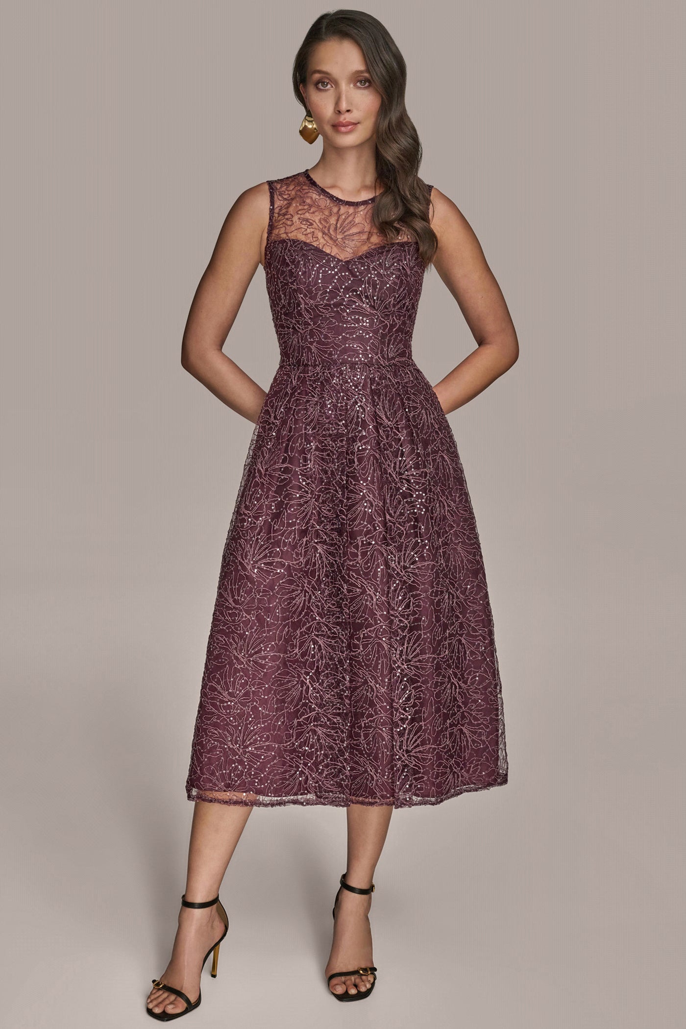 EMBELLISHED ILLUSION MIDI GOWN | View 1 | Dresses & Jumpsuits