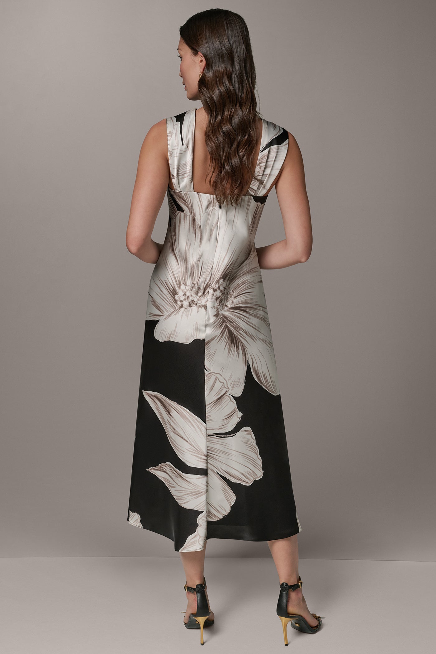 SLEEVELESS ASYMMETRIC MIDI HALTER DRESS VIEW 3 | Cocktail & Party
