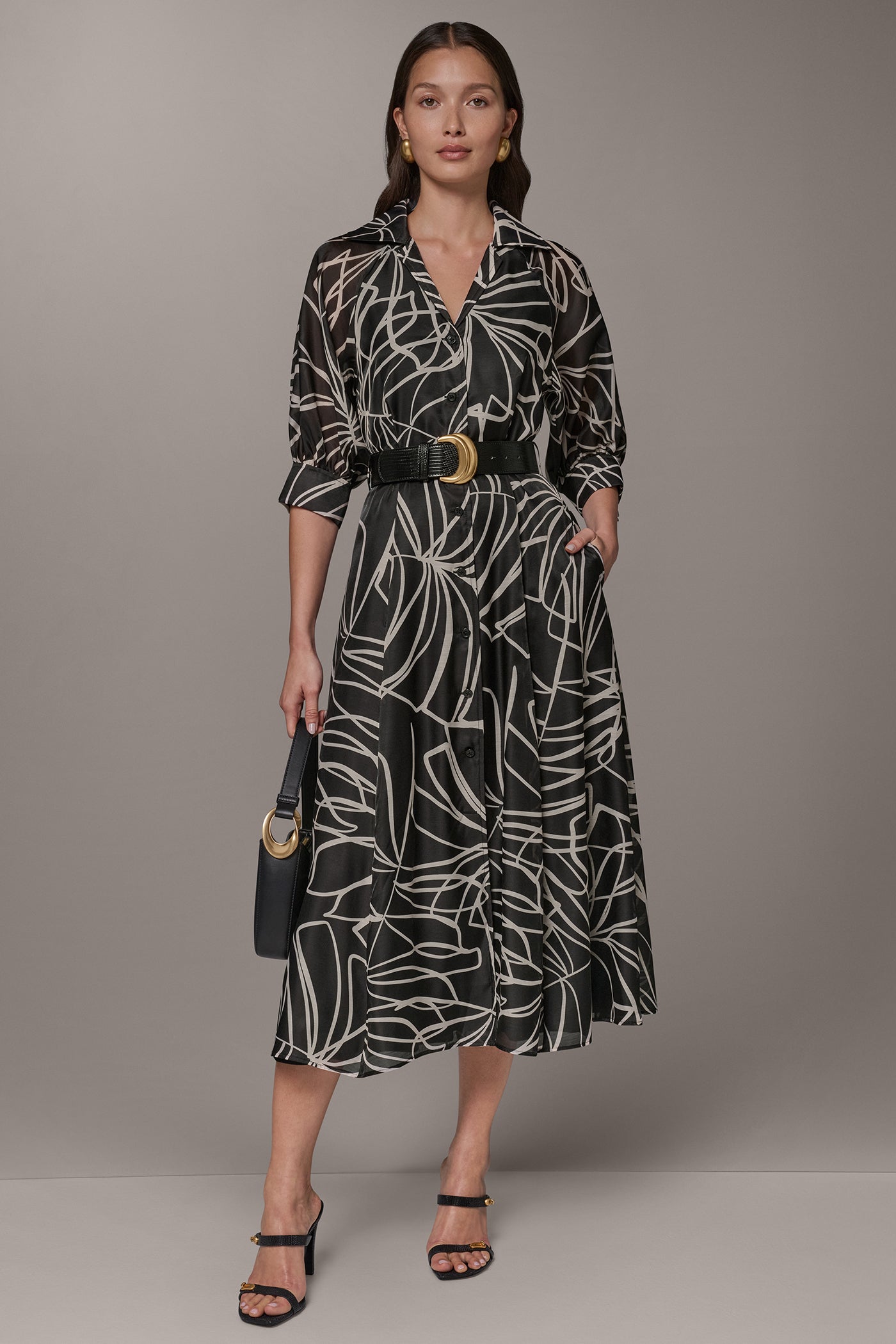 PUFF SLEEVE FLORAL MIDI SHIRT DRESS VIEW 9