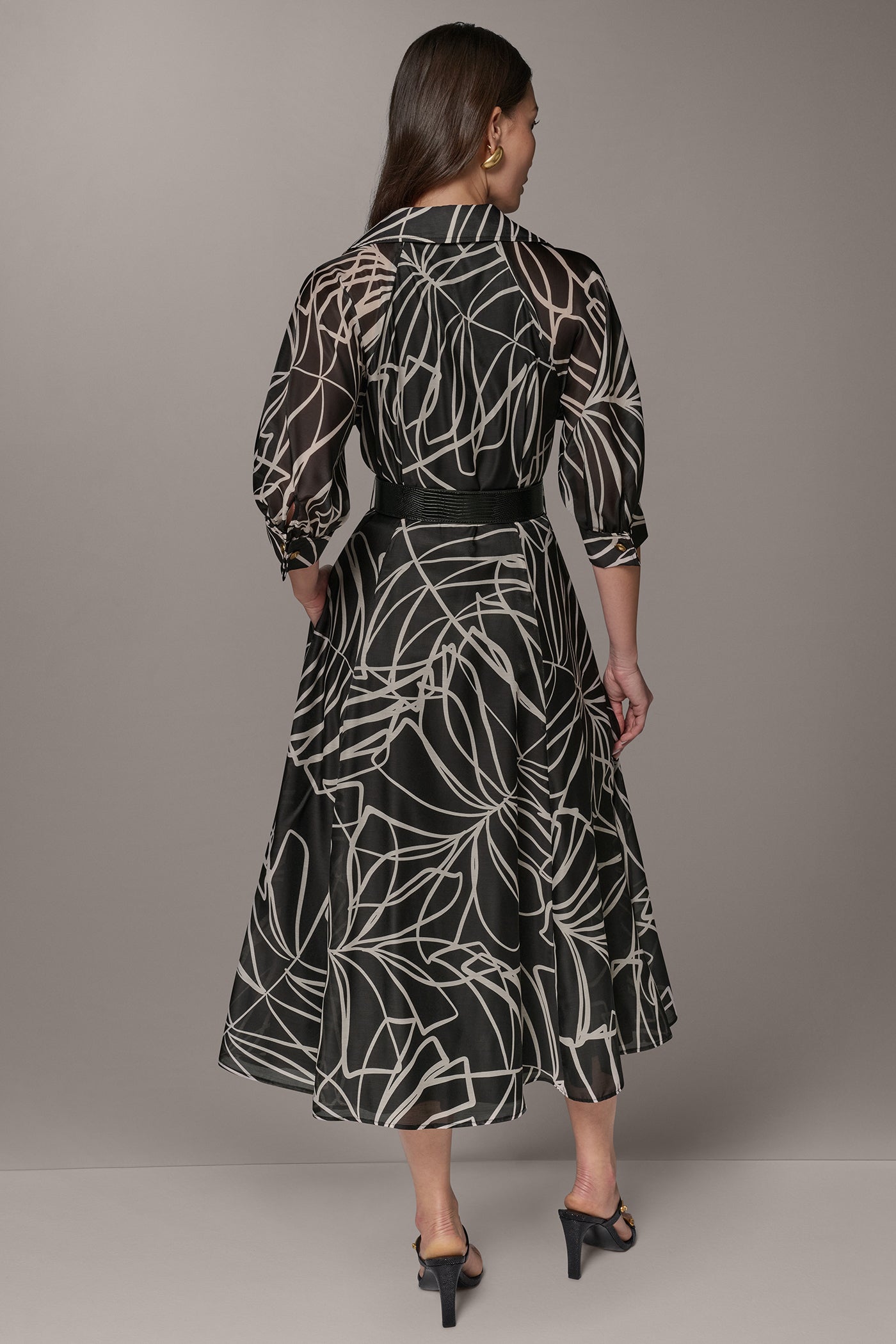 PUFF SLEEVE FLORAL MIDI SHIRT DRESS VIEW 3