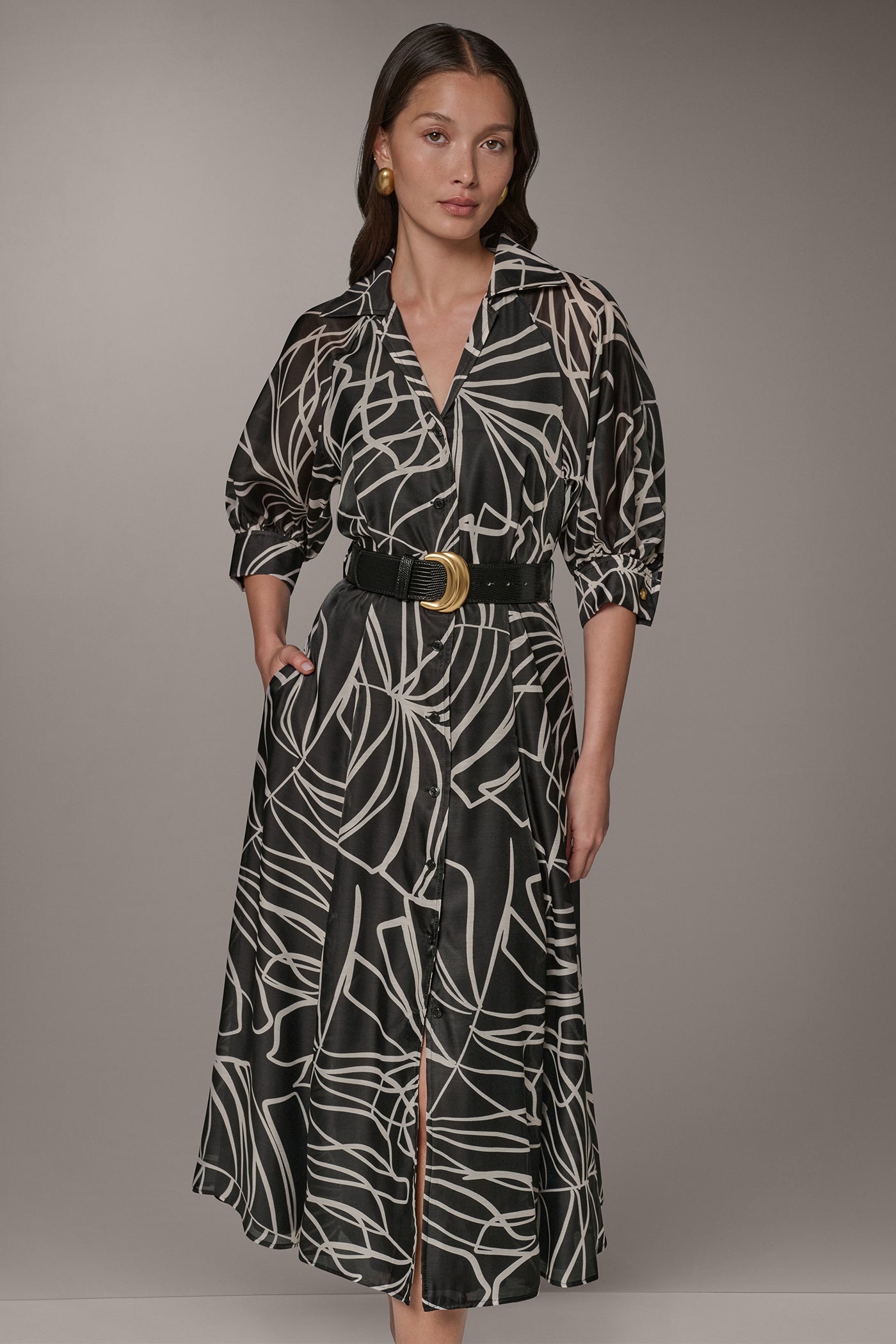 PUFF SLEEVE FLORAL MIDI SHIRT DRESS VIEW 5
