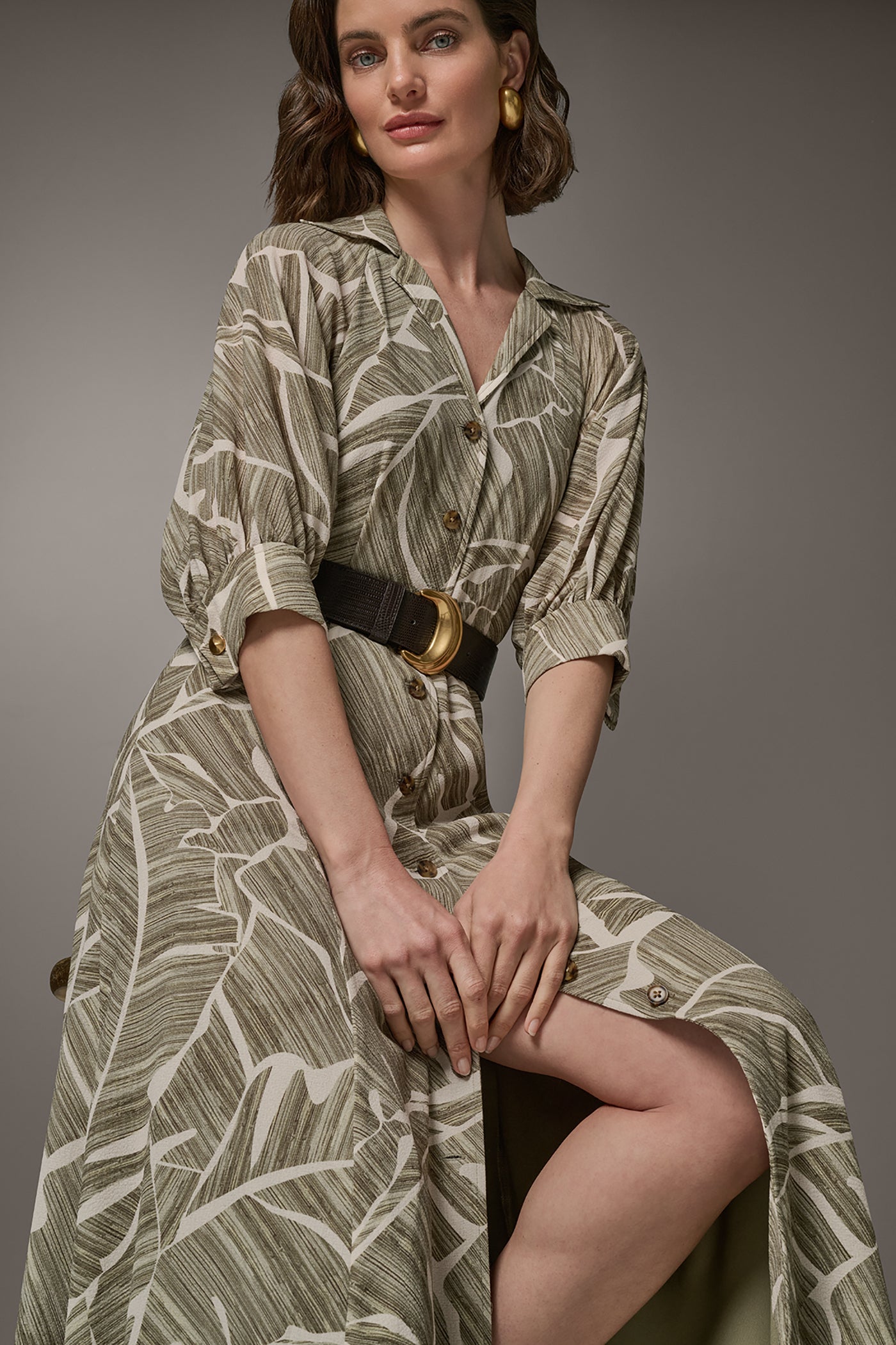 ABSTRACT BELTED A LINE MIDI SHIRT DRESS VIEW 10 | Essential Dresses