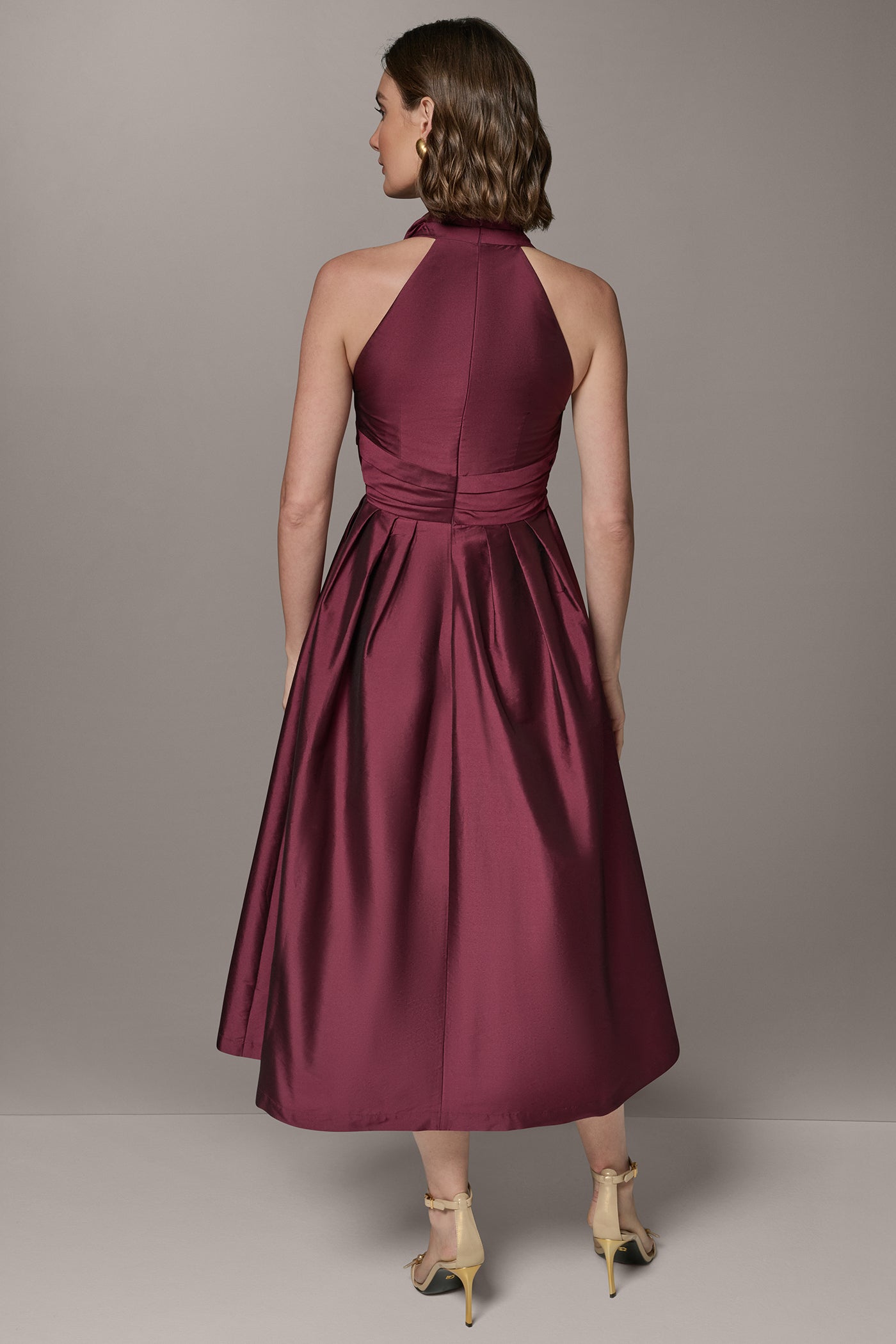 Donna Karan Women's Midi Halter Fit And Flare Dress in Berry Red, Size 2